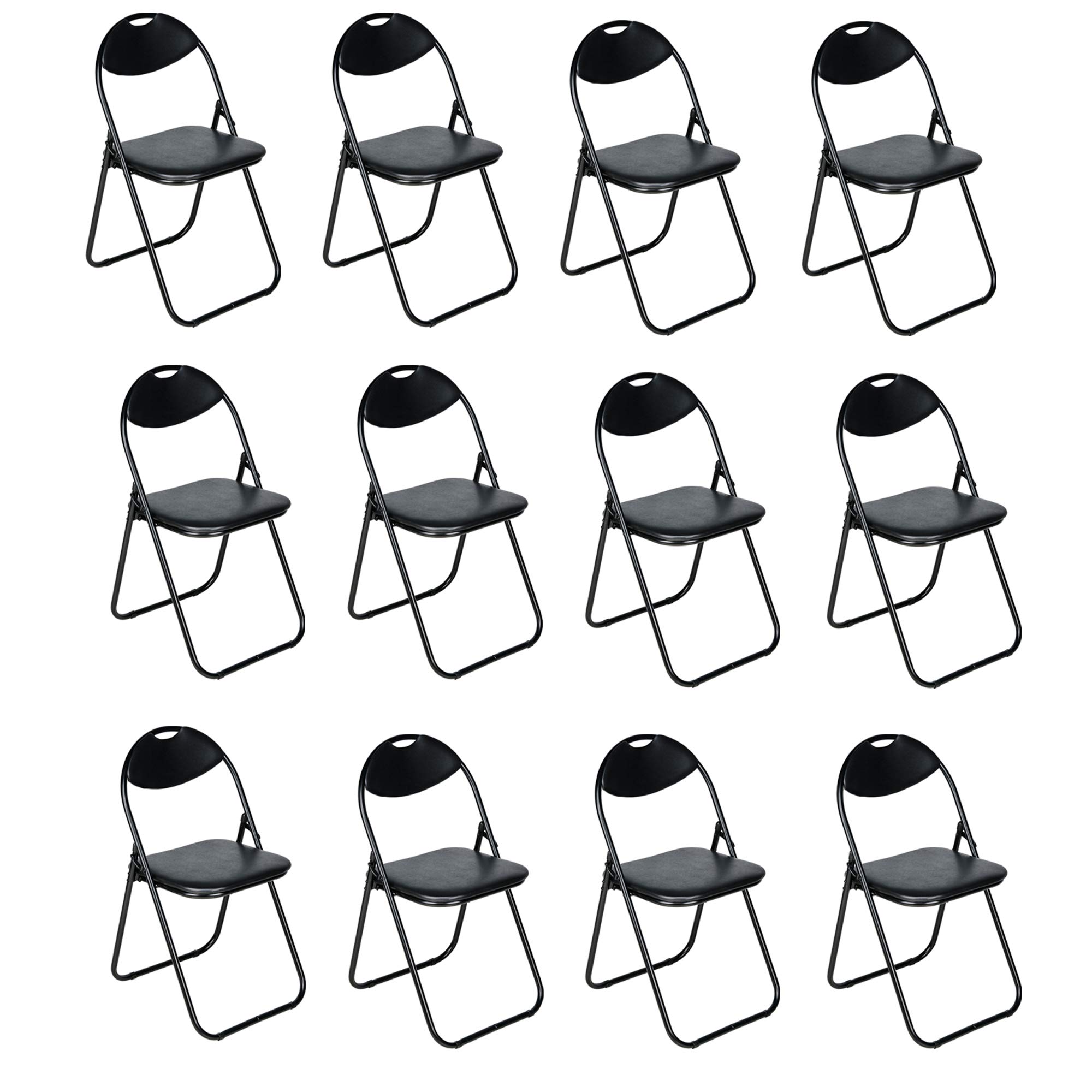 Nyxi Set of 12 X Folding Chair Padded Paris Faux Leather Chair Home Office Dining (12 X Chairs, Black) — image 1