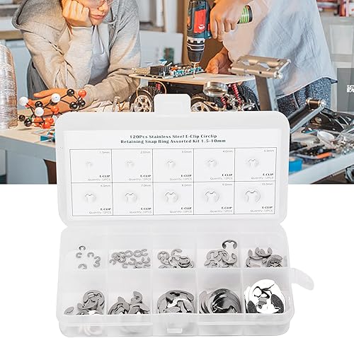 Juego surtido de clips E, 120 piezas de abrazaderas de retención externas con clip E, arandela de anillo, anillo de retención, kit surtido de