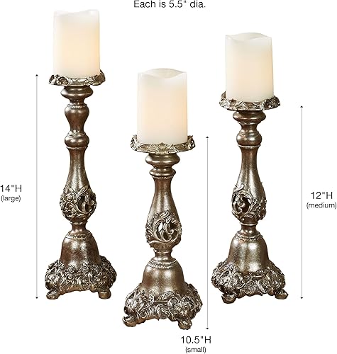Miniatura 3 de Touch of Class Victoria - Juego de 3 portavelas de hoja de acanto  Resina  bronce metálico, plata  Candelabros para dormitorio, sala de estar,