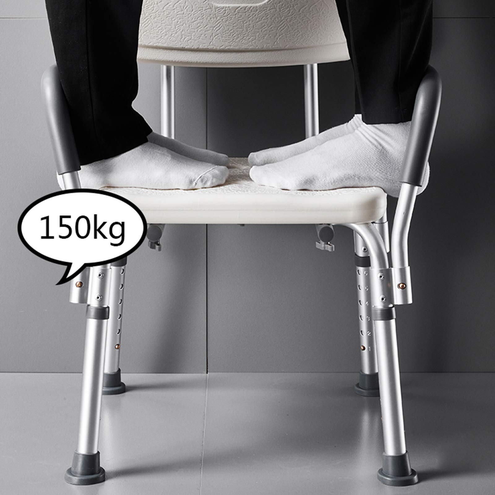 Silla de ducha para ancianos, asiento de altura ajustable resistente con brazos, respaldo y seguridad antideslizante, capacidad de carga de 150 kg, ayuda a personas mayores y discapacitados, taburete