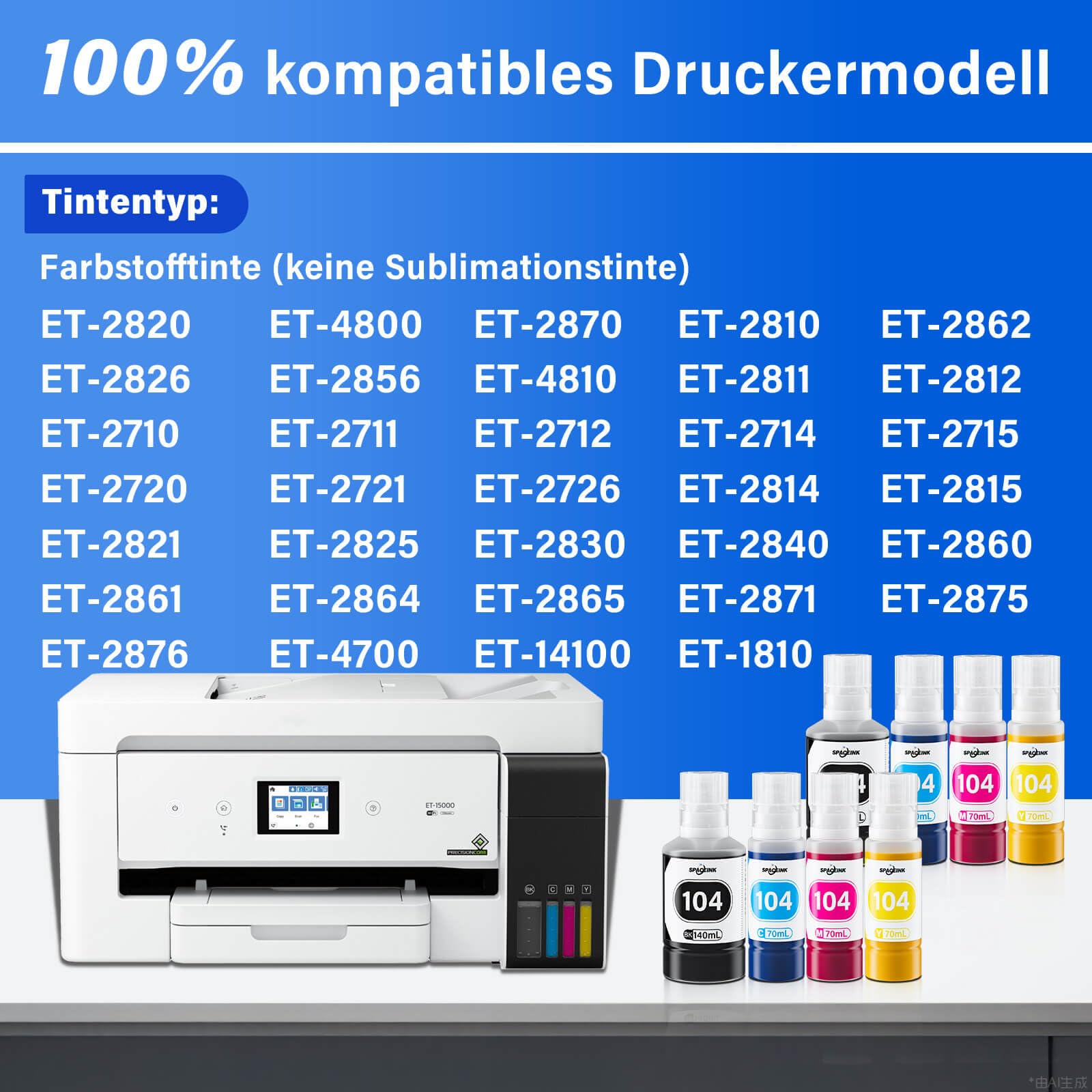 Inchiostro 104 Multipack 2 Set Compatibile per Epson 104 Inchiostro ET-2820 ET-4800 ET-2870 ET-2810 ET-2862 ET-2826 ET-2856 ET-4810 ET-2811 ET-2812 ET-2 4 ET-2 815 Stampanti (2 Neri 2 Ciano 2 Magenta