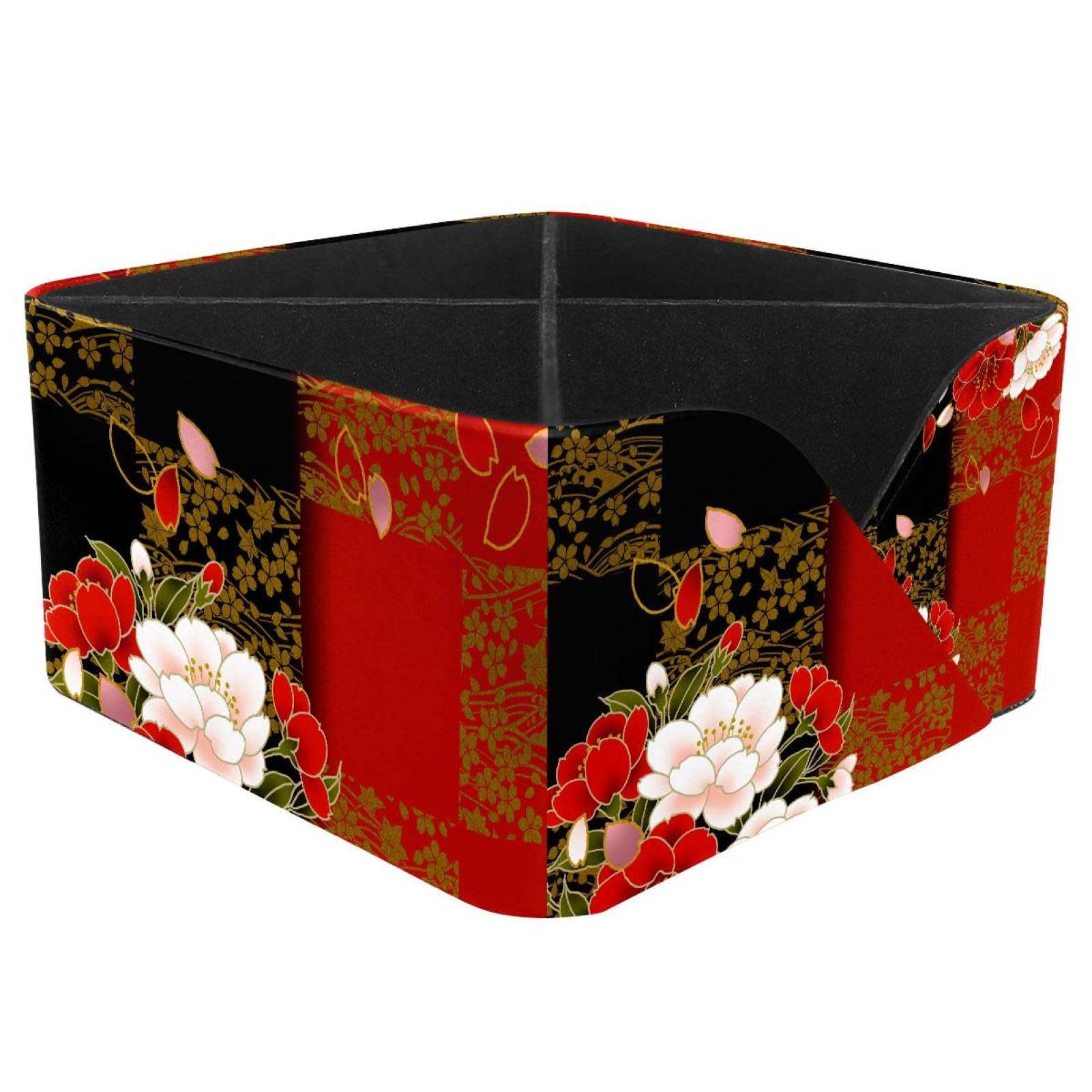 KengjuTesu Japanese Flowers Desktop Organizer Pen Holder, Rectangular Pencil Cup for Office, Study and Makeup Stations
