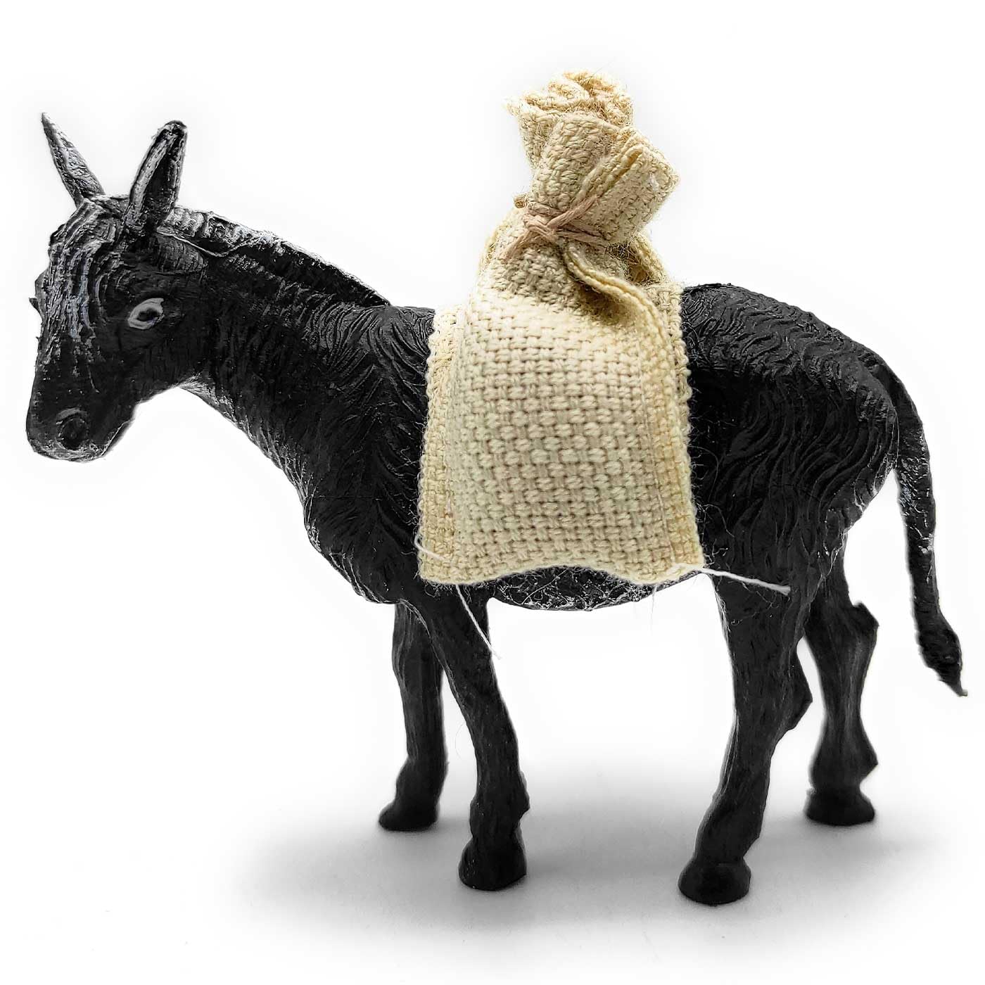 Acan Tradineur - Figura de Burro con Sacos para Belén, durexina, Adorno para Nacimiento, Portal, Pesebre, Navidad, decoración Tradicional, 10 cm