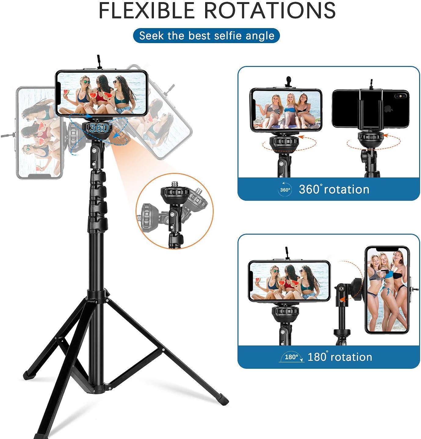 62" Phone Tripod, All-in-One Extendable Selfie Stick Tripod with Wireless Remote, Camera & Cell Phone Tripod Stand Compatible with iPhone Android Samsung Phones DSLR Action Camera