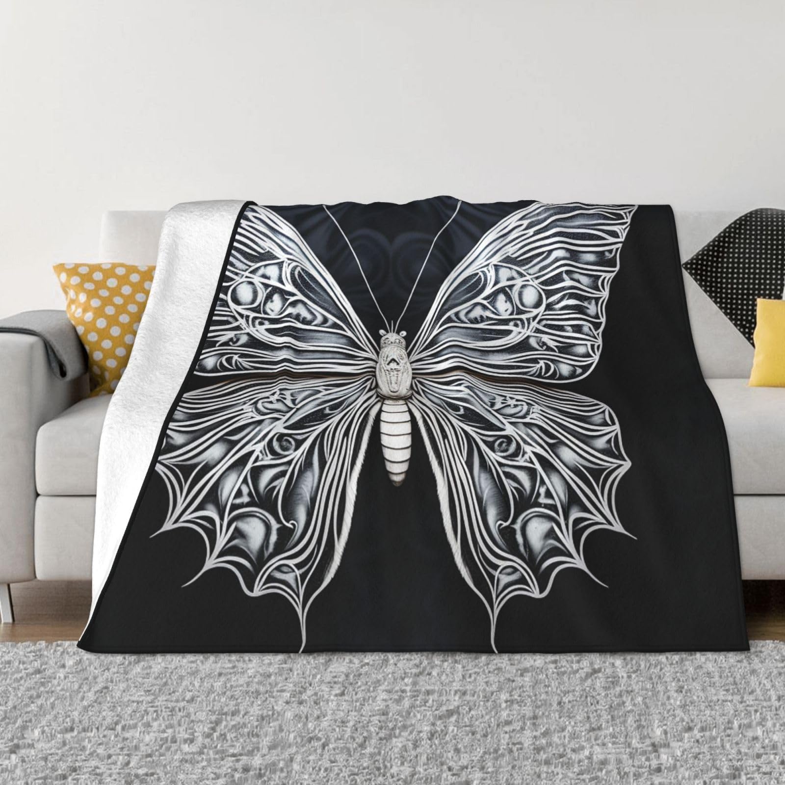 Couverture polaire papillon blanc 203x152 cm en flanelle douce
