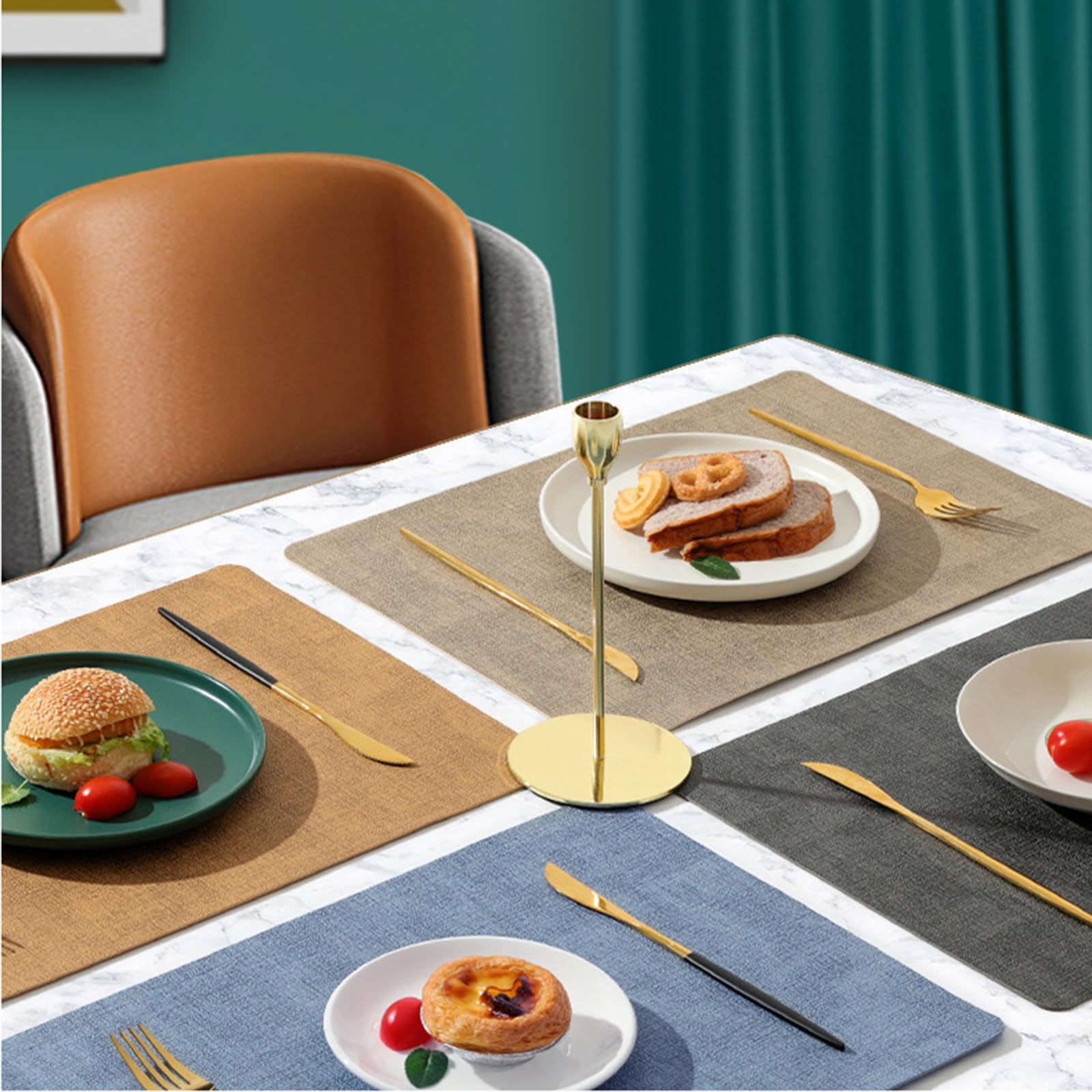 Lot de 8 sets de table en cuir synthétique résistants à la chaleur, lavables, antidérapants, imperméables pour cuisine, maison, extérieur, décoration de table noire élégante