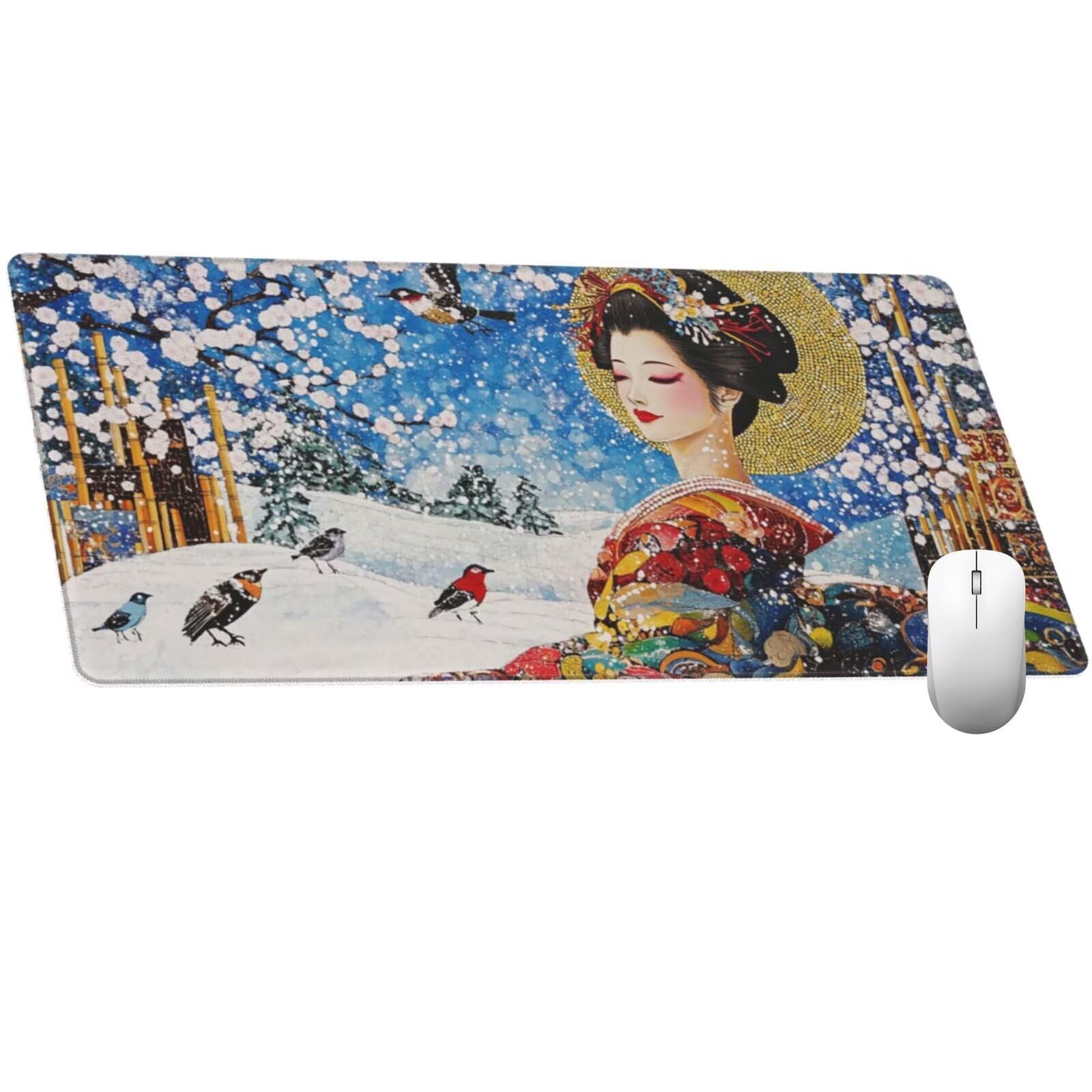 Alfombrilla Ratón Japón Alfombrilla Ratón XXL 1600 x 800 mm, Belleza Mouse Pad Gaming con Bordes Cosidos, Impermeable Mousepad XXL Base de Goma Antideslizante Duradera, Mouse Pad para Oficina Q904