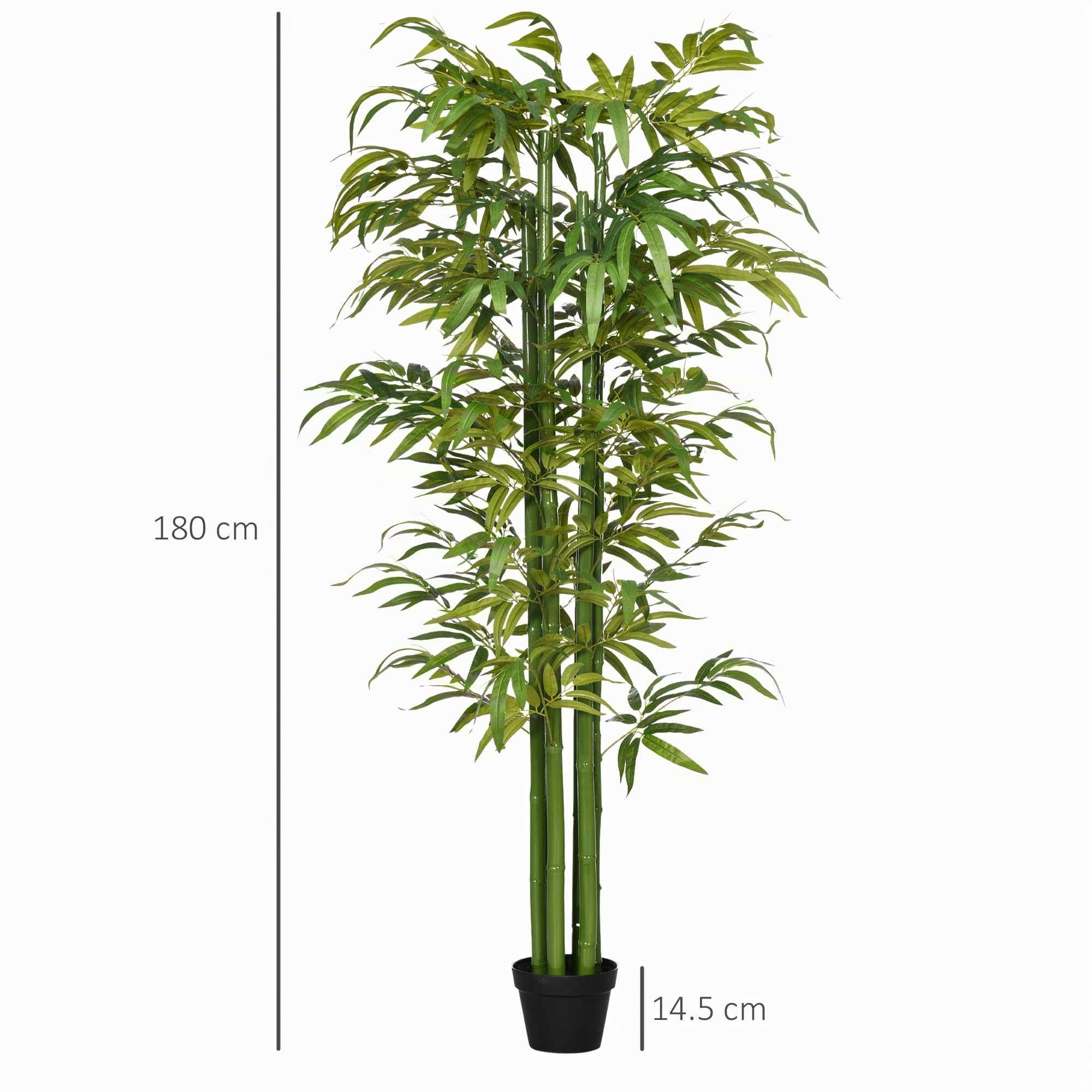 HOMCOM Pianta Artificiale di Bambù 180 cm Pianta Finta Realistico Verde | Vaso Decorativo, Piante da Interno Grandi, Soggiorno, Camera da Letto
