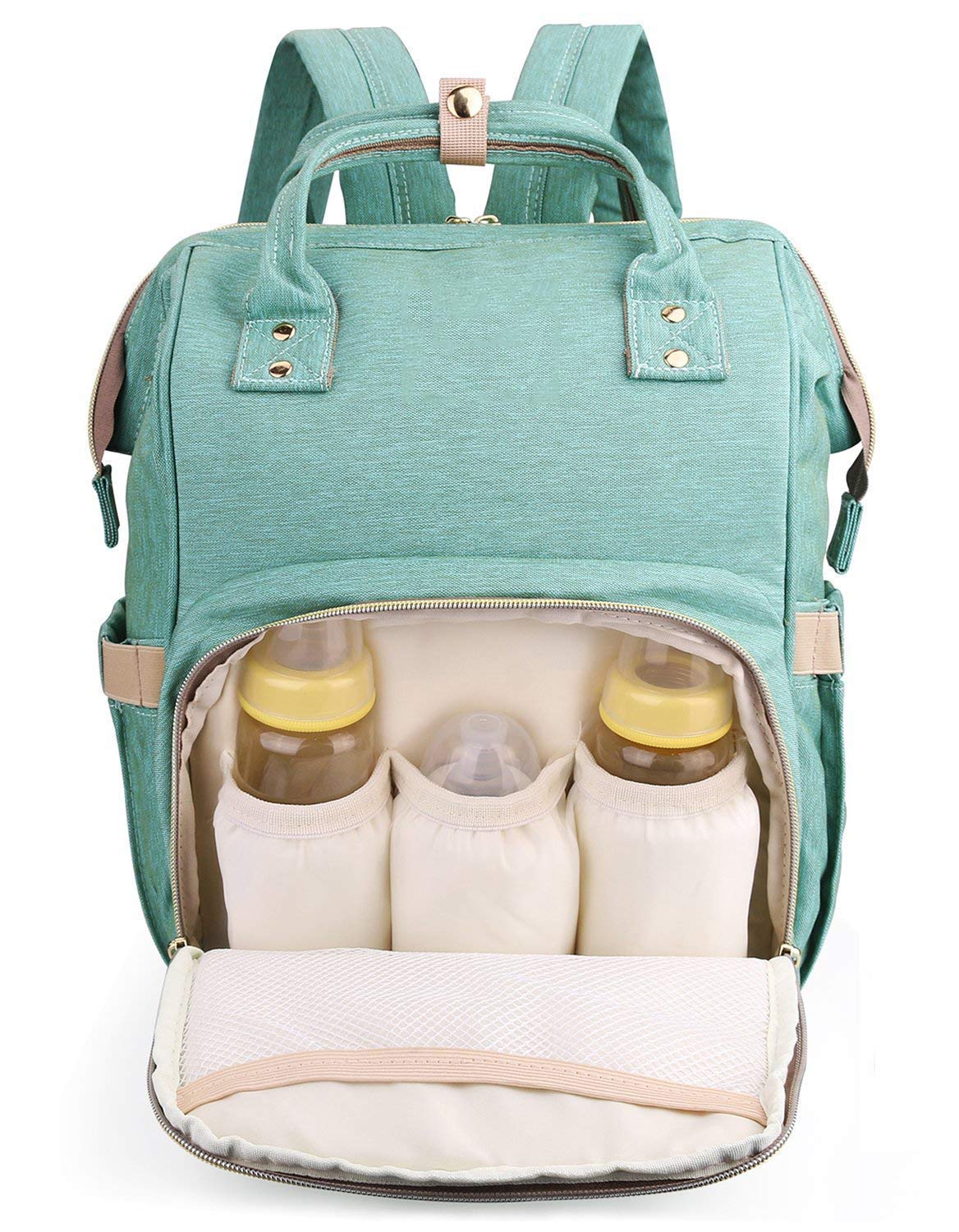 Chinmay Kids Large Capacity Mother Bag, Diaper Back Pack with Insulated Bottle Storage, Easy Reach Pack Pocket (Sea Green)-image-22