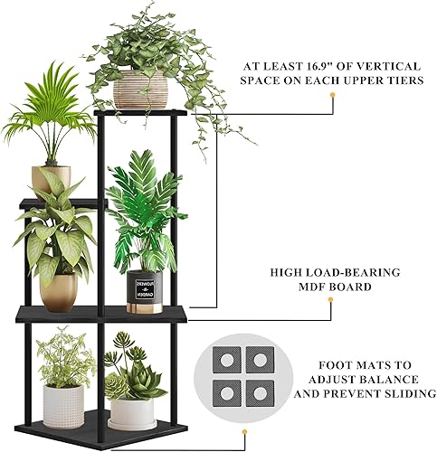 Miniatura 6 de Soporte para Plantas de Interior, Estante para Plantas Moderno de 4 Niveles para Múltiples Plantas, Soporte de Flores de Madera y Metal para Sala de