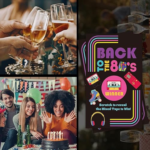 Miniatura 7 de Haizct Paquete de 50 tarjetas para raspar con temática de Back to the 80, consola retro mixta para baby shower, fiesta de cumpleaños, lotería, juego