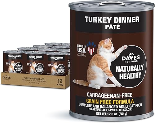 Dave's Pet Food Alimento enlatado húmedo sin granos para gatos (Turquía), fabricado en Estados Unidos naturalmente saludable, vitaminas y minerales