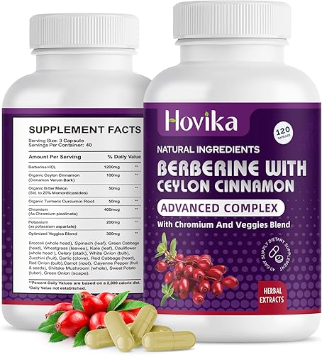Berberina HCL Cápsulas 1200 mg - Suplemento de berberina con mezcla de canela, cromo y verduras de Ceilán - Apoya el metabolismo y el sistema