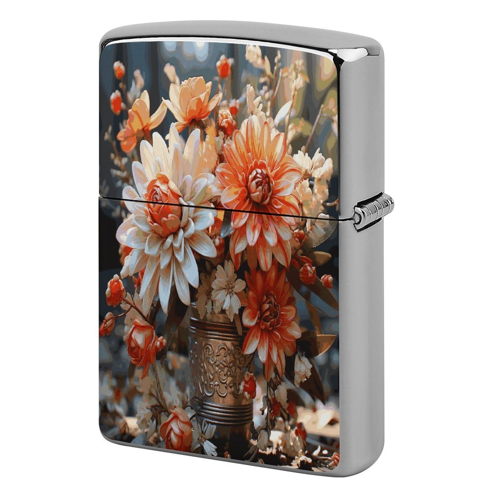 Fekiloot Style Orange Flowers Lighter Case Cover Metal Lighter Case