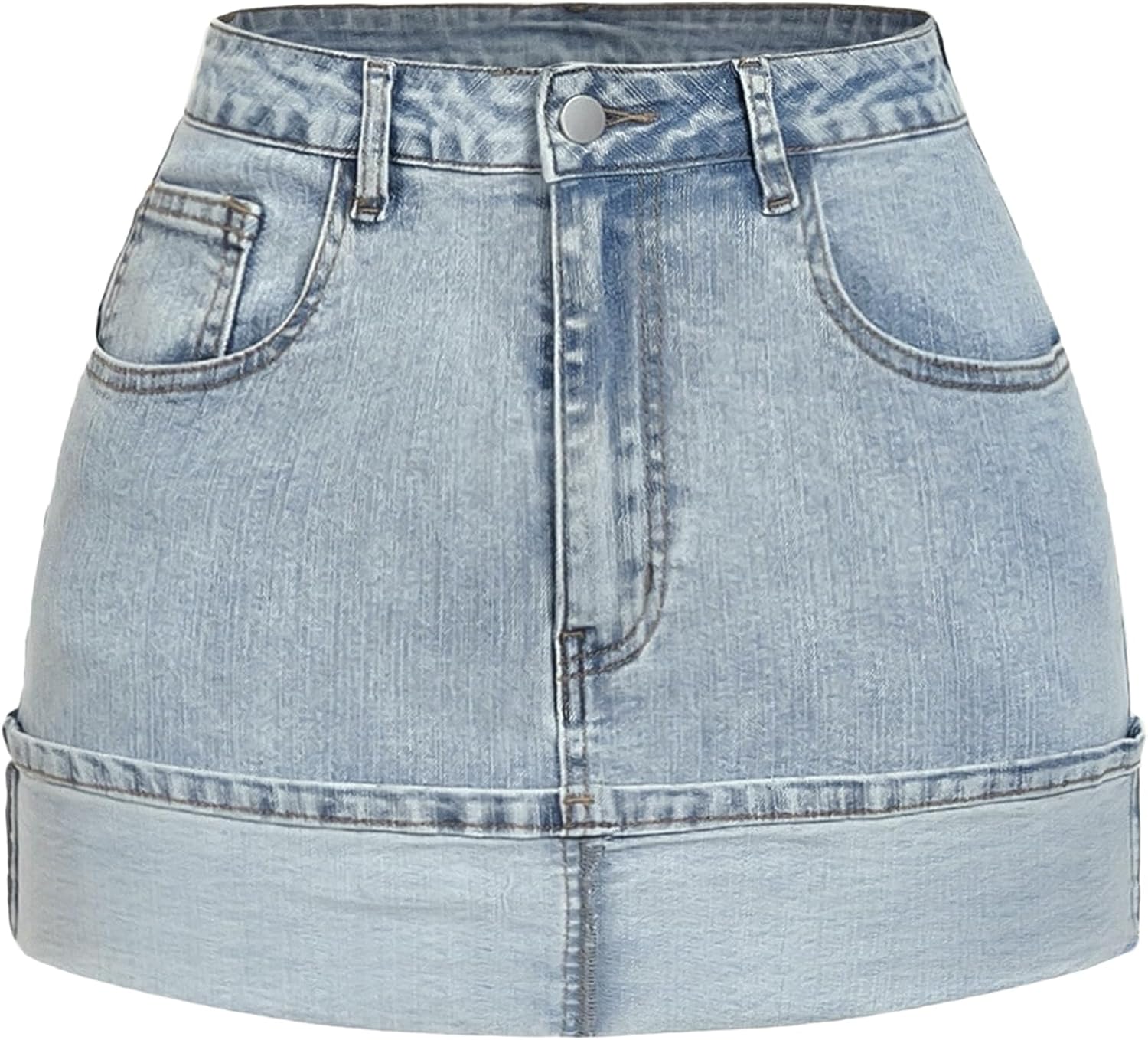 IWD Denim Mini Skirt for Women 2026 Trendy Y2k Low Waisted Folded Cuff Hem Jean Skirt Country Concert Outfits