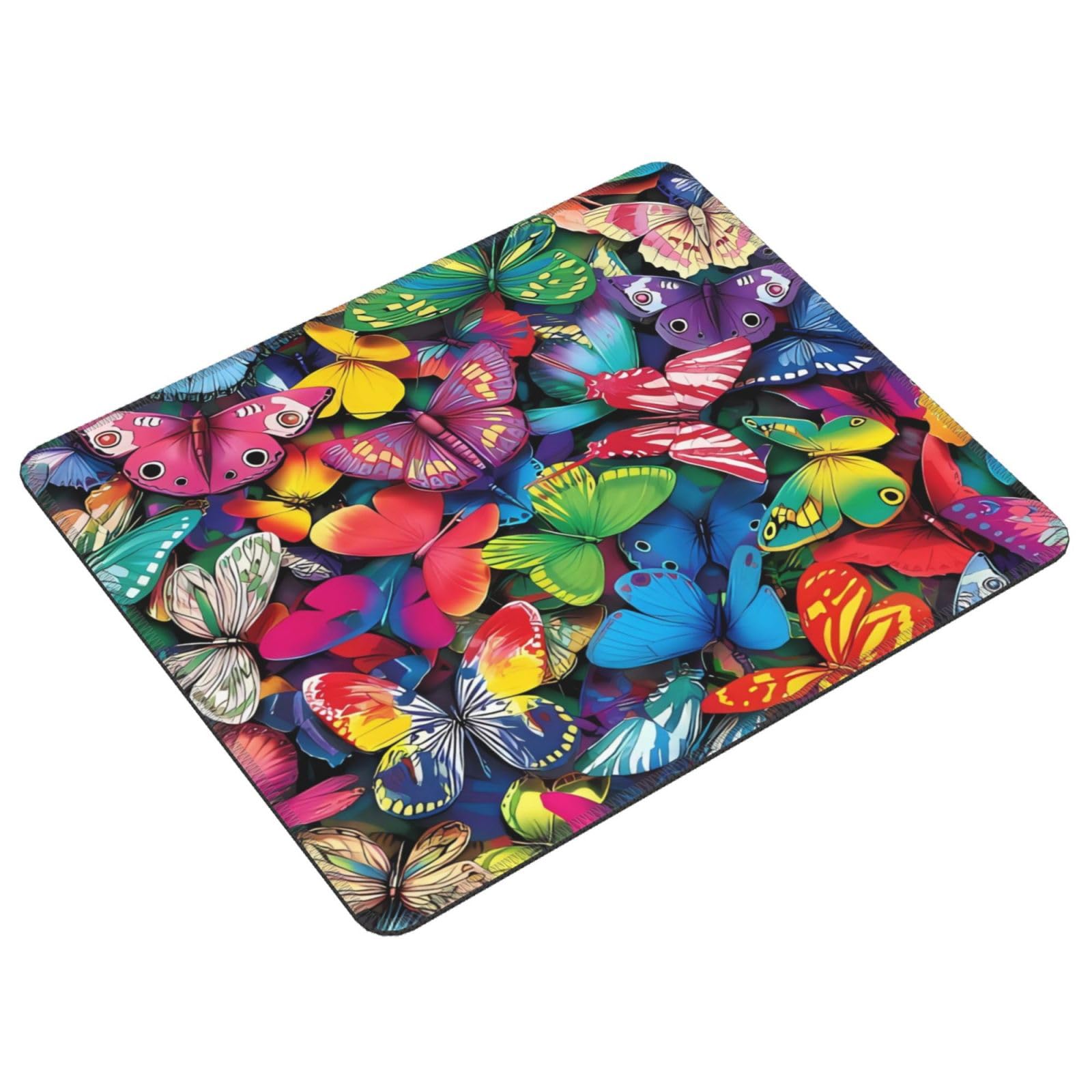 Tappetino Per Mouse Quadrato Farfalle - Viola Rosa Nero - Base Gomma Antiscivolo (24x20 Cm) - Regalo Donna