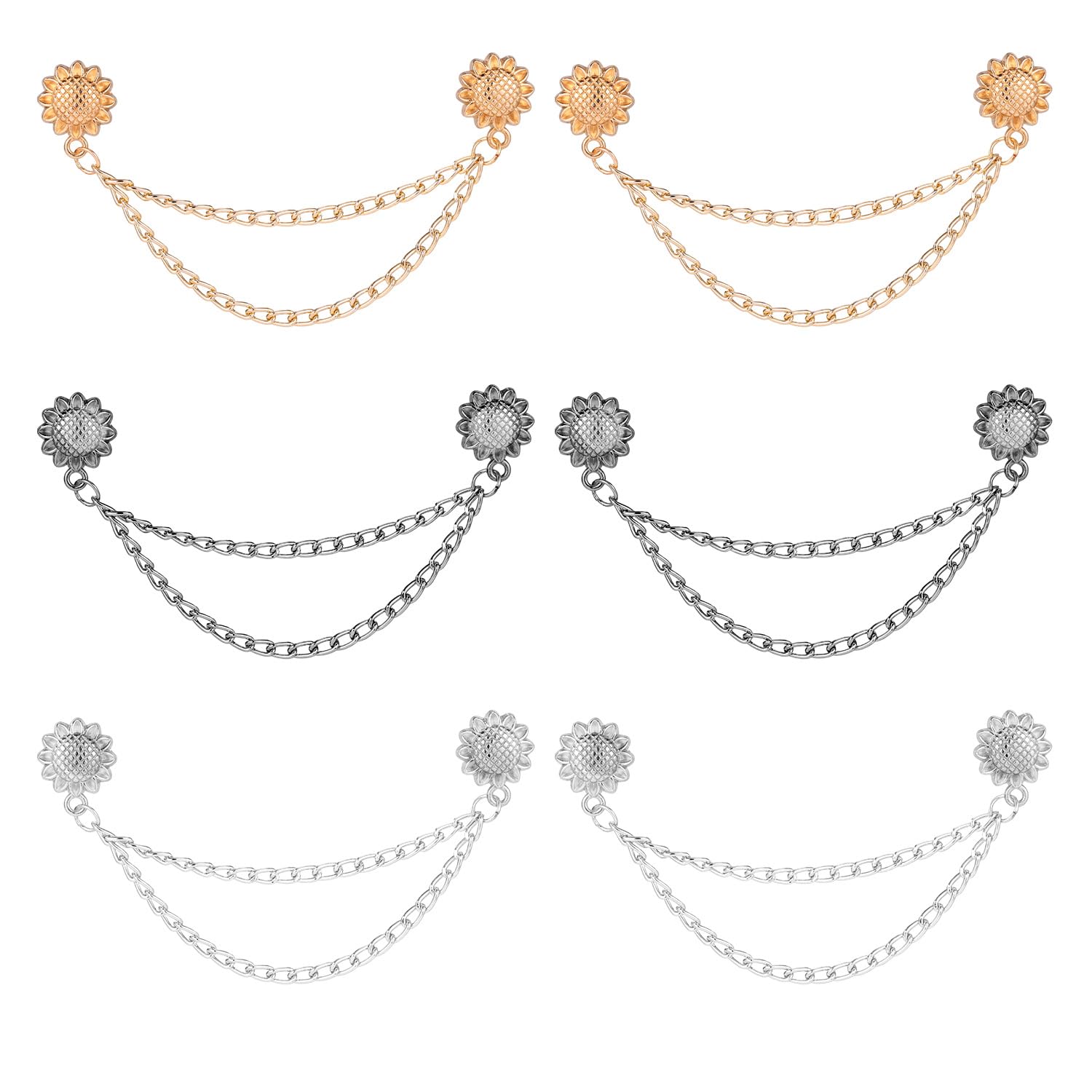 6pcs Sunflower Magnetic Clothing Clips with Chain