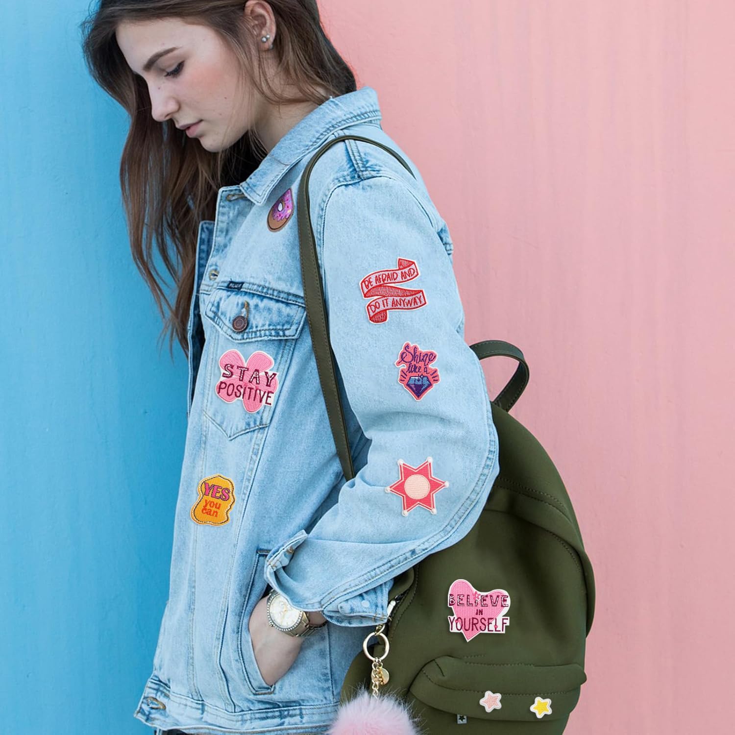 22Pcs Positive Affirmations Iron on Patches Hippie Style Decorative Sew on Embroidered Patches Appliques Inspirational Words DIY Arts Crafts Decoration Embroidered Patches for Clothing Jeans Cap Bag