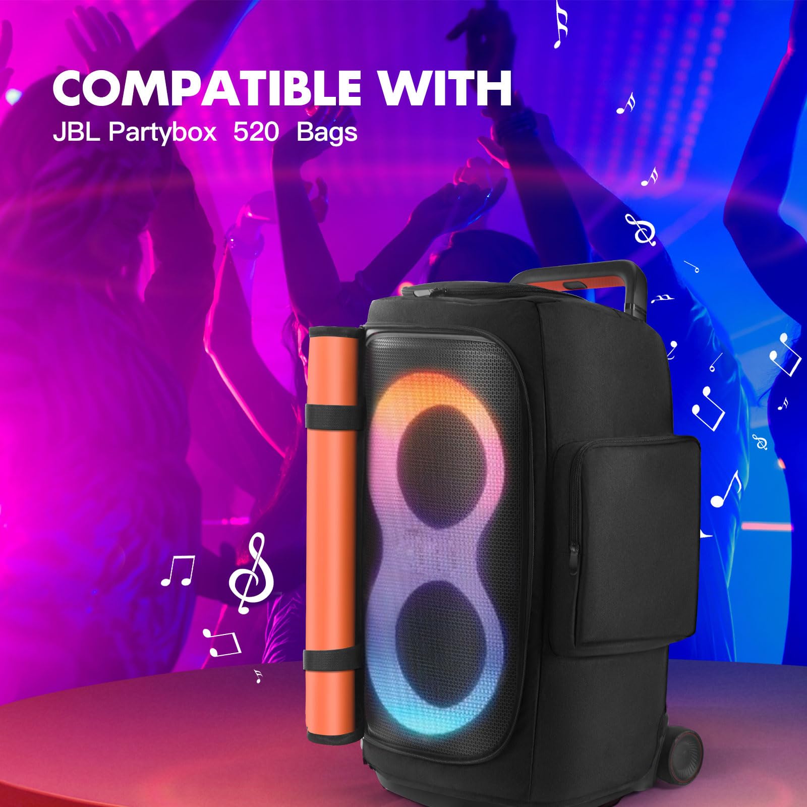 Custodia per altoparlanti compatibile con altoparlante portatile JBL PartyBox 520, custodia morbida antipolvere da viaggio con tasche con cerniera per caricabatterie, microfoni, cuffie e