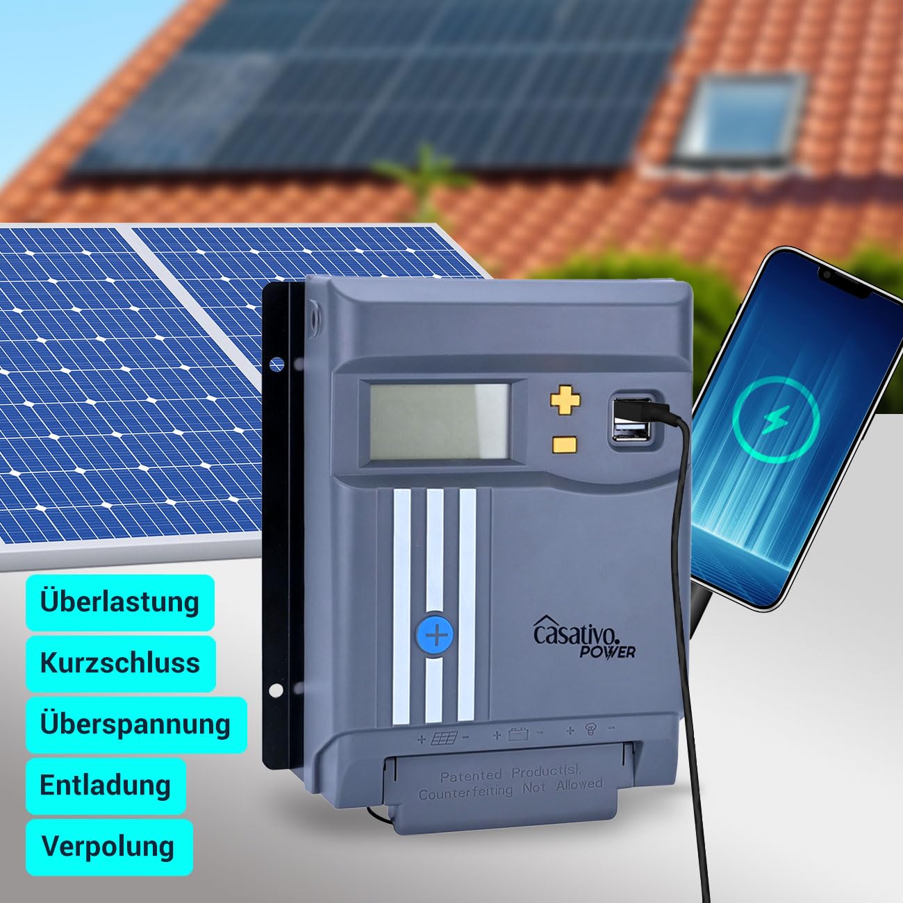 MPPT Solar-Laderegler f. 12V & 24V Batterien, 30A, LCD-Display, 2 USB-Ports, Überspannungsschutz, Solar Ladegerät Controller Solarmodule/Solar Panels