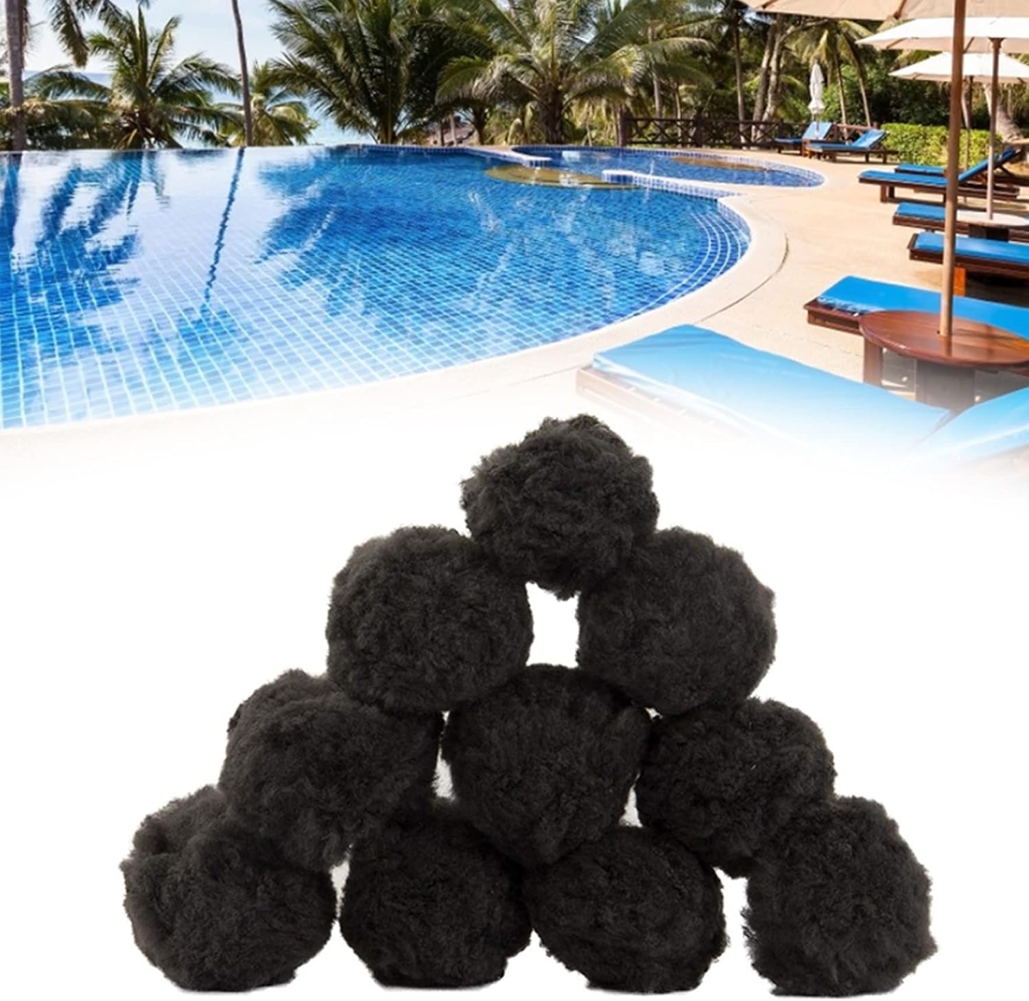Pool Filter Balls 1400g Swimming Pool Filter Sand Black Water Filter Ball for Pond Swimming Pool Supplies, Sand for Pool Filter
