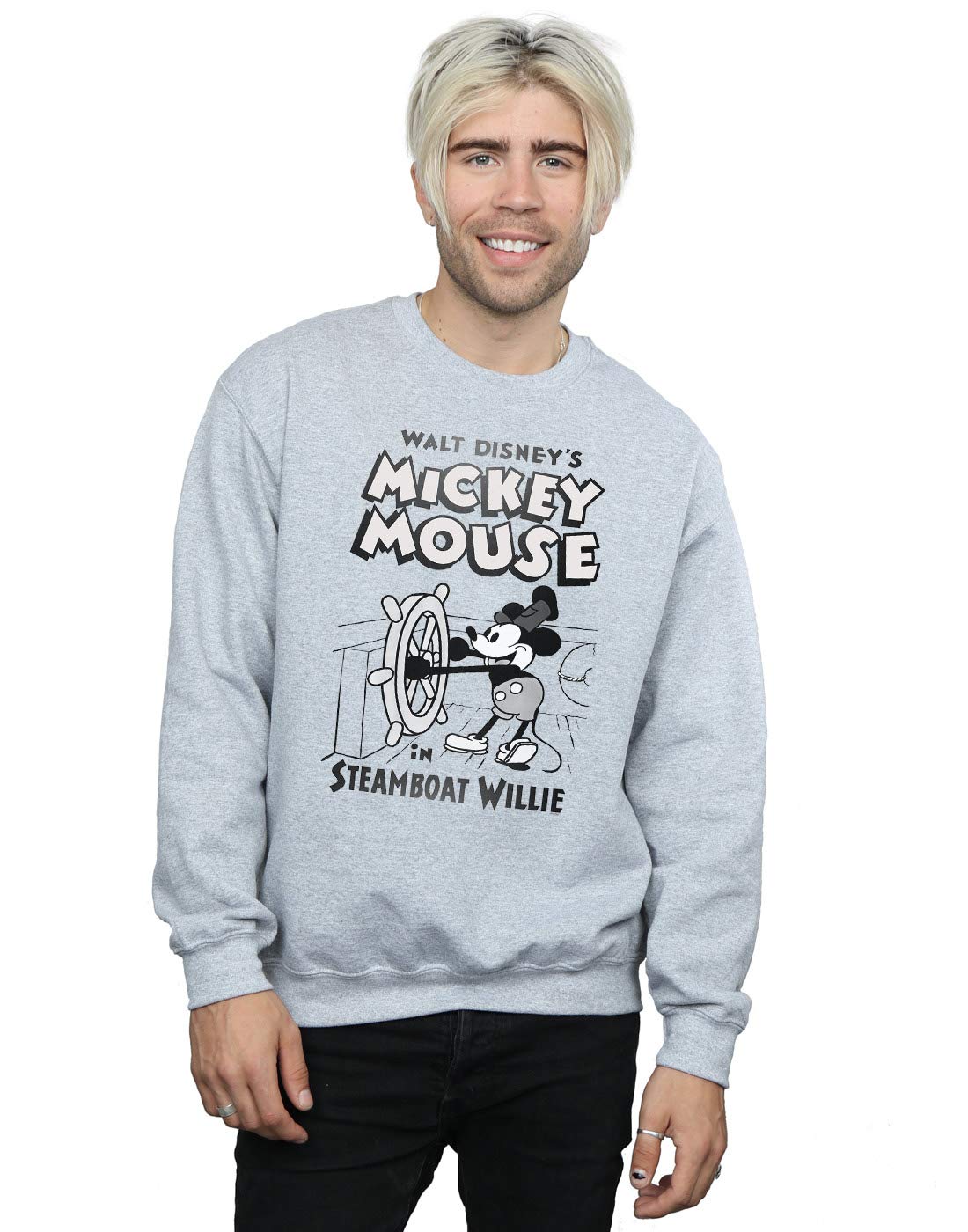 Disney Men's Mickey Mouse Steamboat Willie Sweatshirt Sport Grey Large