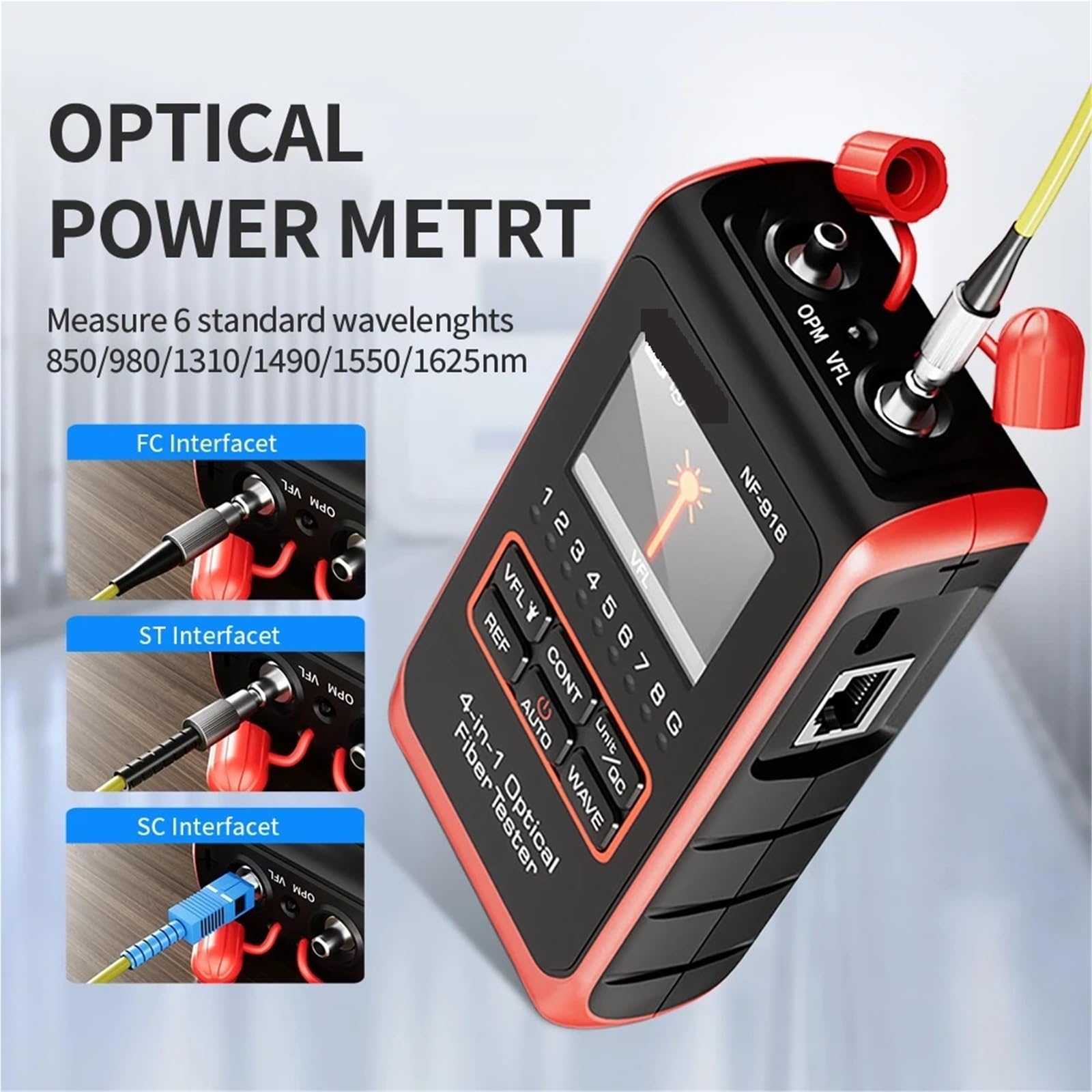 Testeur Fibre Optique, Testeur de fibre optique 4 en 1 NF-916, wattmètre optique VFL REF FC SC ST, localisateur visuel de défauts, écran LCD, outils réseau