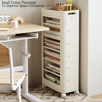 Cubic Bookshelf, Simple Mobile Bookshelf, Multi-Layer Table with Wheels, Study Storage Cabinet, Free-Standing Open Bookshelf (Milky White,Light Yellow)(Light Yellow)