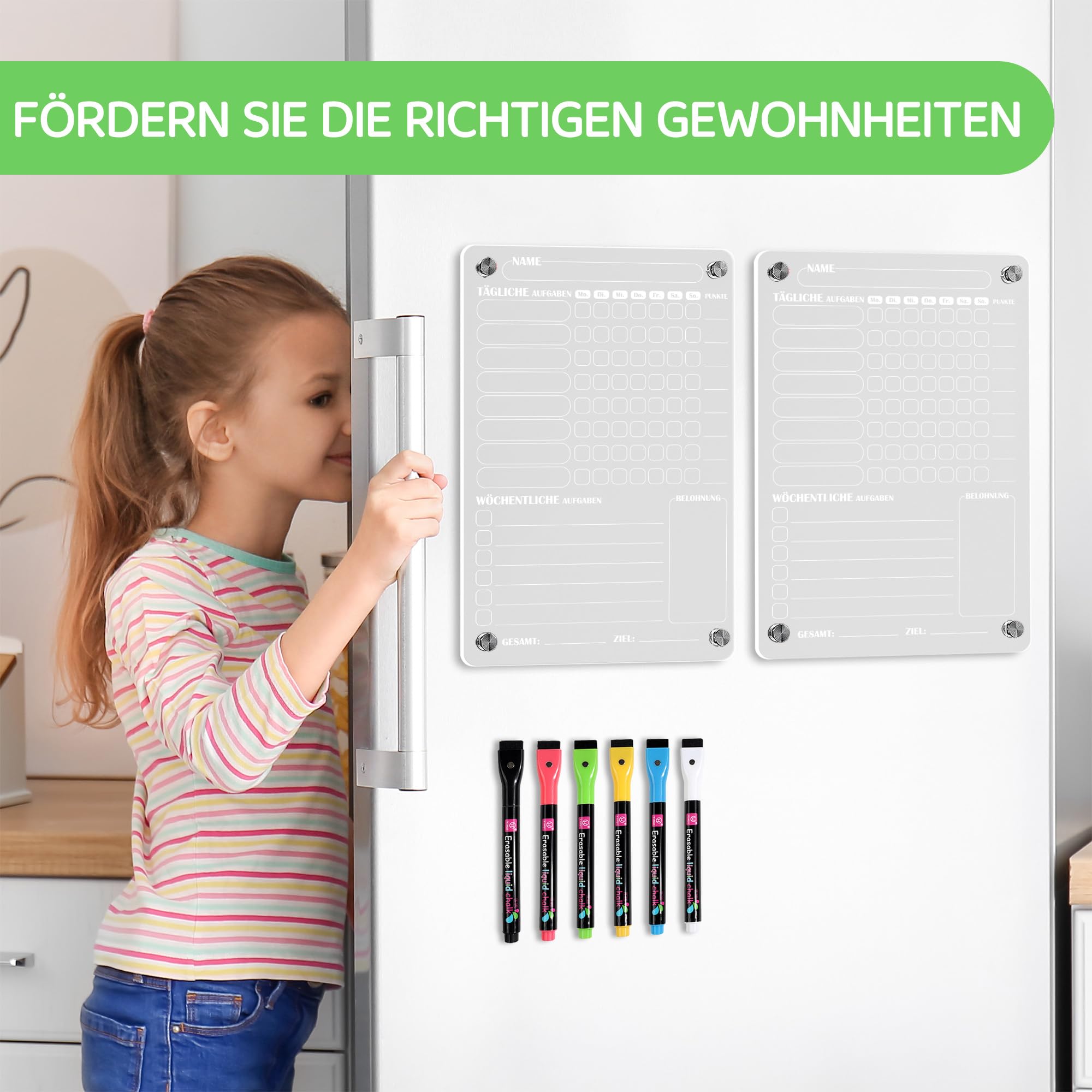 BIROYAL Acrylic Reward Board for Children Wipe Clean Magnetic Work Plan for Fridge 2 Family Planner with 6 Pens - Image 2
