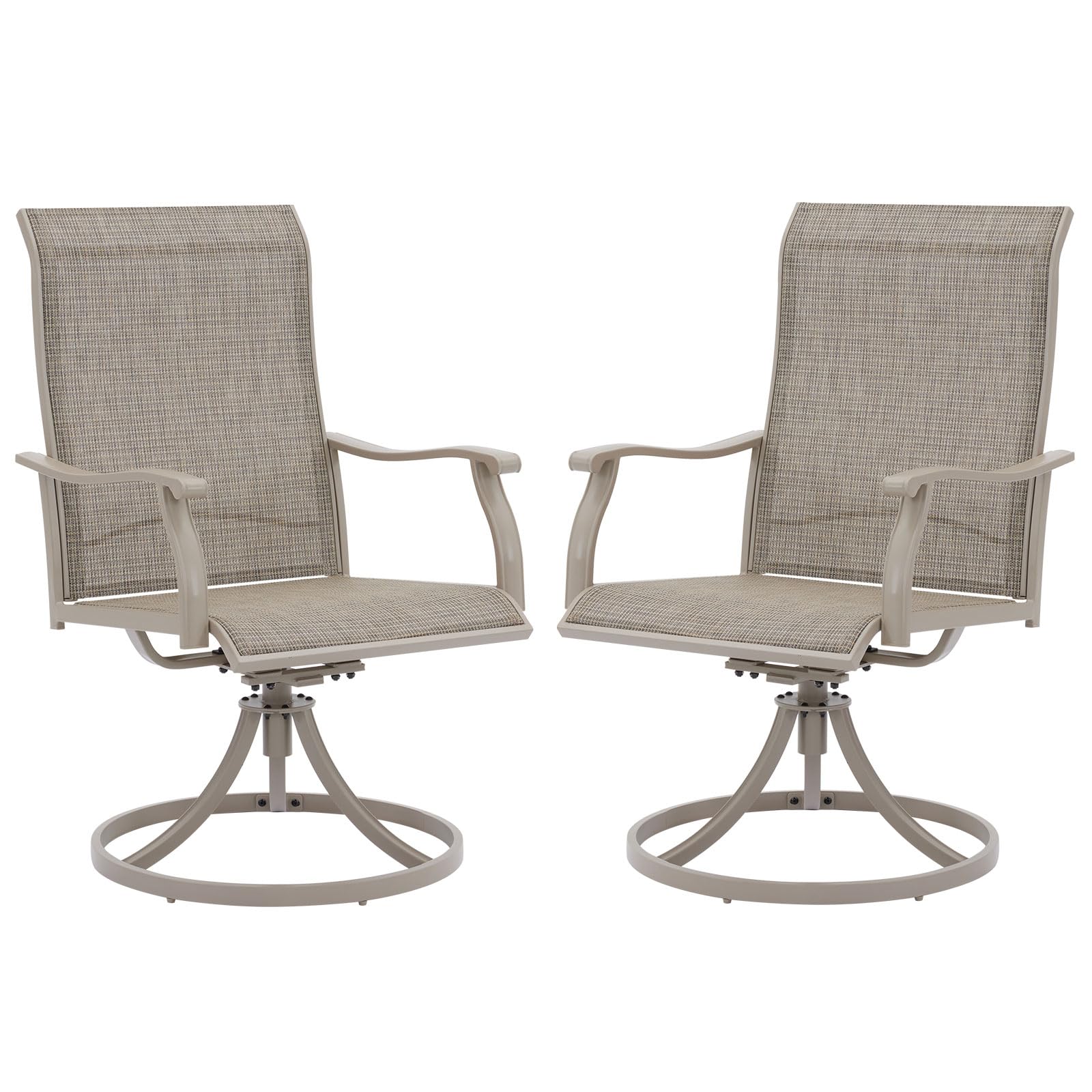 VICLLAX Patio Swivel Dining Chairs Set of 2, Outdoor Swivel Breathable Textilene Patio Chairs Lawn Chairs for Front Porch Backyard Deck, Cream Frame