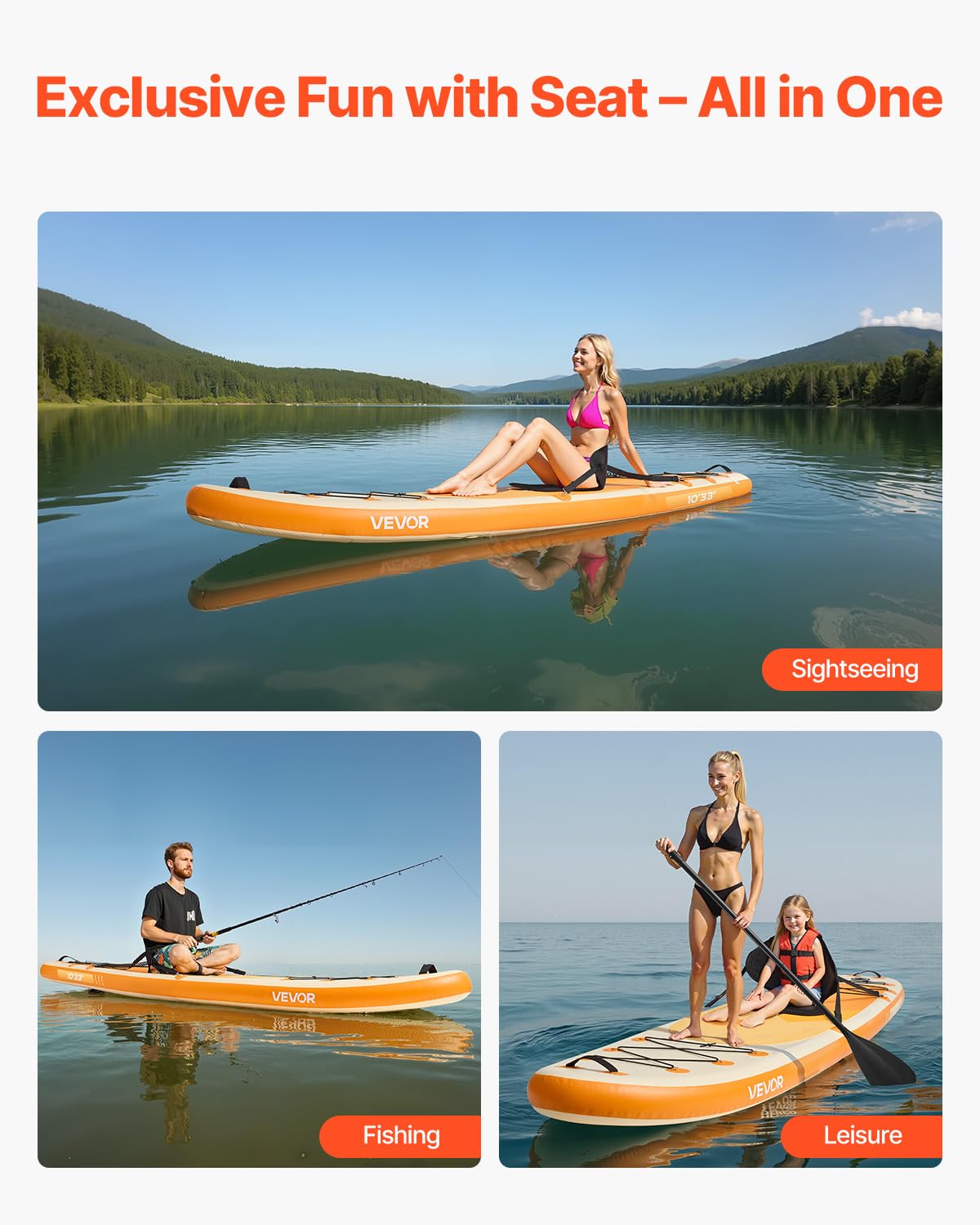 VEVOR Tabla de Paleta Surf Inflable con Asiento, Ultraligera, con Bomba, Remo, Aleta, Mochila, Correa de Tobillo, Conveniente, para Jóvenes y Adultos, 304,8 x 83,8 x 15,2 cm, Carga de 150 kg