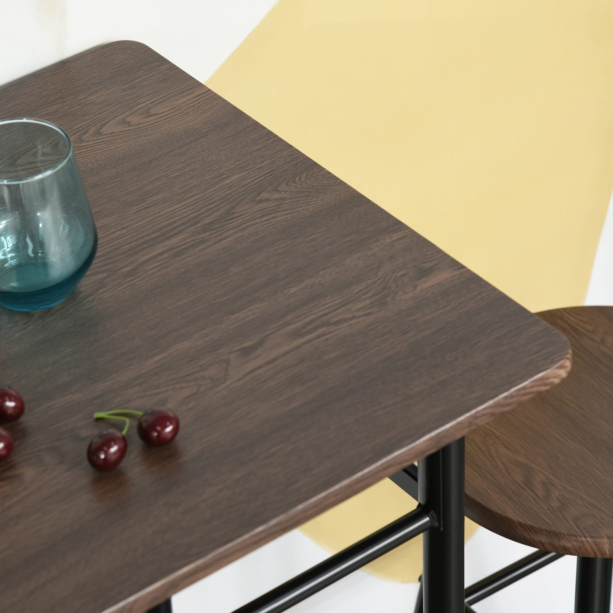 HOMCOM Ensemble Table de Bar avec tabourets, Table à Manger Debout avec 2 chaises, étagère et Pieds en métal, Style Industriel, Table Haute Bar et 2 tabourets pour Salle à Manger, Cuisine, Noir