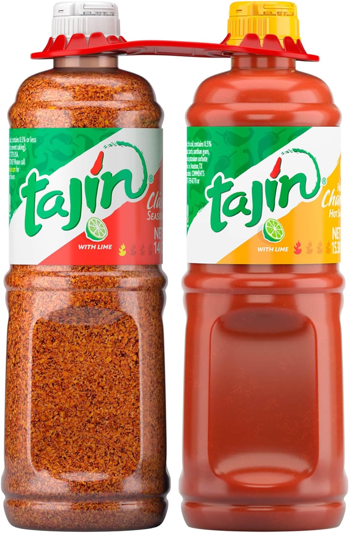 Tajin Clásico Seasoning 14 oz and Tajin Fruity Chamoy Sauce 15.38 oz, Mexican Chile Lime Seasoning and Fruity Sauce for Snacks, Fruit Cups, and Drinks (Pack of 2)