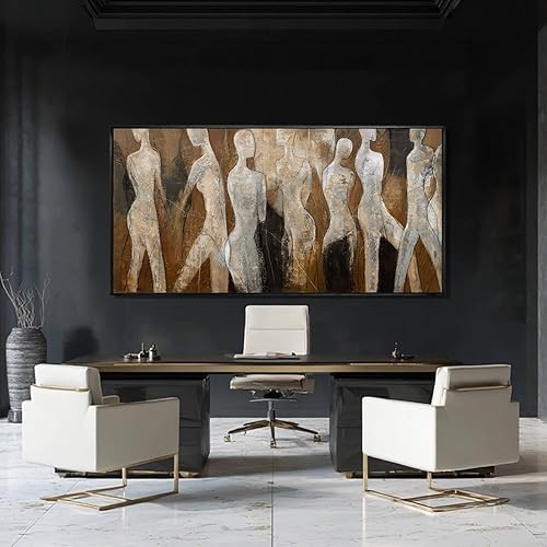 Miniatura 2 de CHUDANHAO Arte de pared blanco y marrón con graffiti para decoración de pared del hogar, imágenes abstractas de pared de 24 x 48 pulgadas,