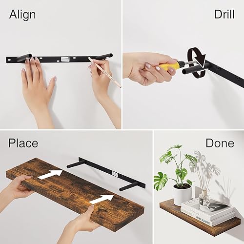 Miniatura 9 de BAYKA Estantes flotantes, estantes de pared de madera rústica de 22.5 pulgadas para baño, dormitorio, sala de estar, cocina y libros, estante de