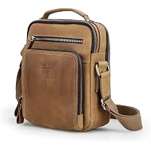 Hiram Genuine Leather Messenger Bag for Men, Crazy Horse Cowhide Leather Shoulder Crossbody Bag- Brown