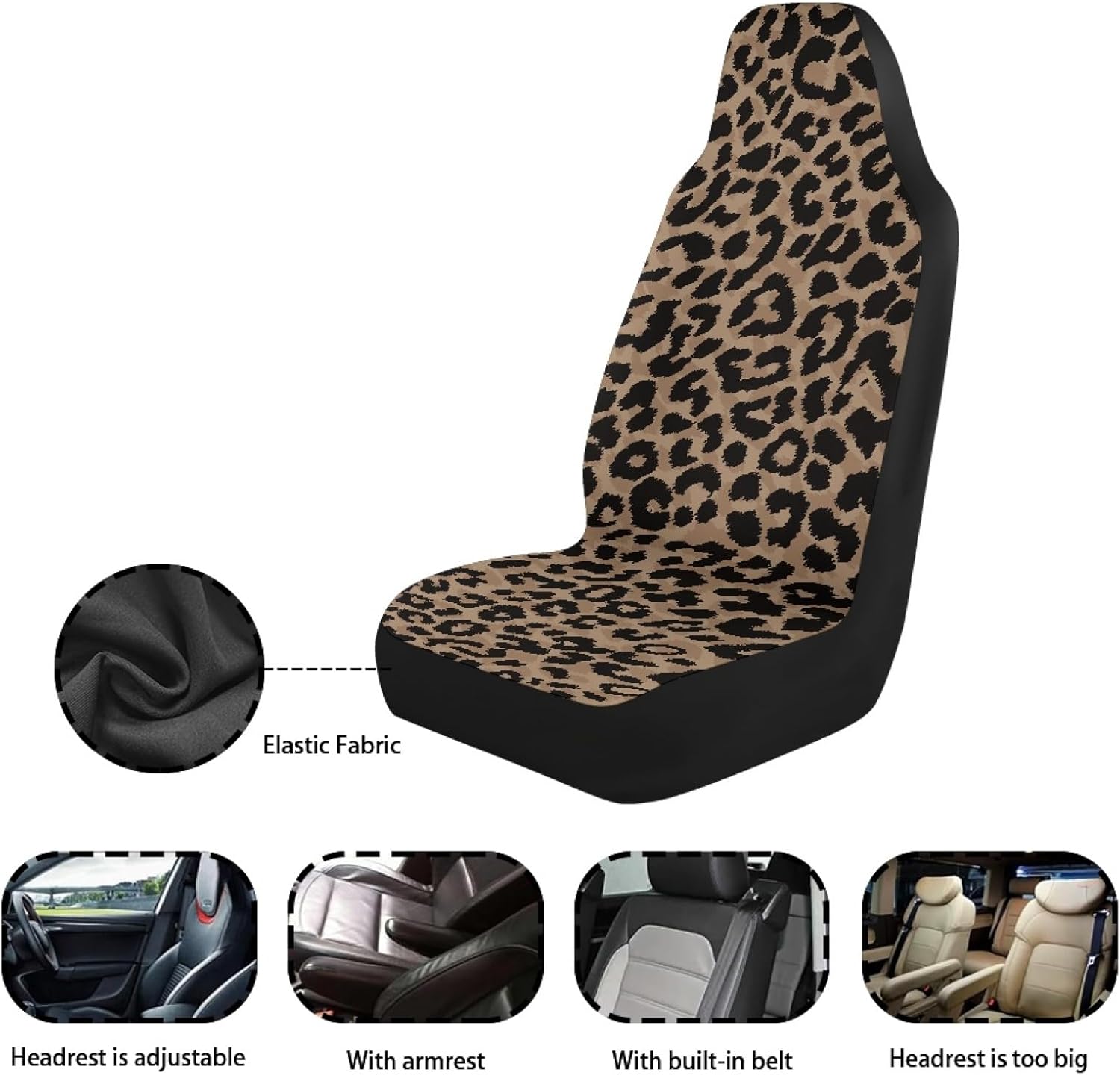 CLOHOMIN 2 Pieces Classical Leopard Print Car Seat Cover for SUV Sedan Truck Brown Wild Animal Skin Design Automotive Seat Covers Front Only Vehicle Decor Accessories