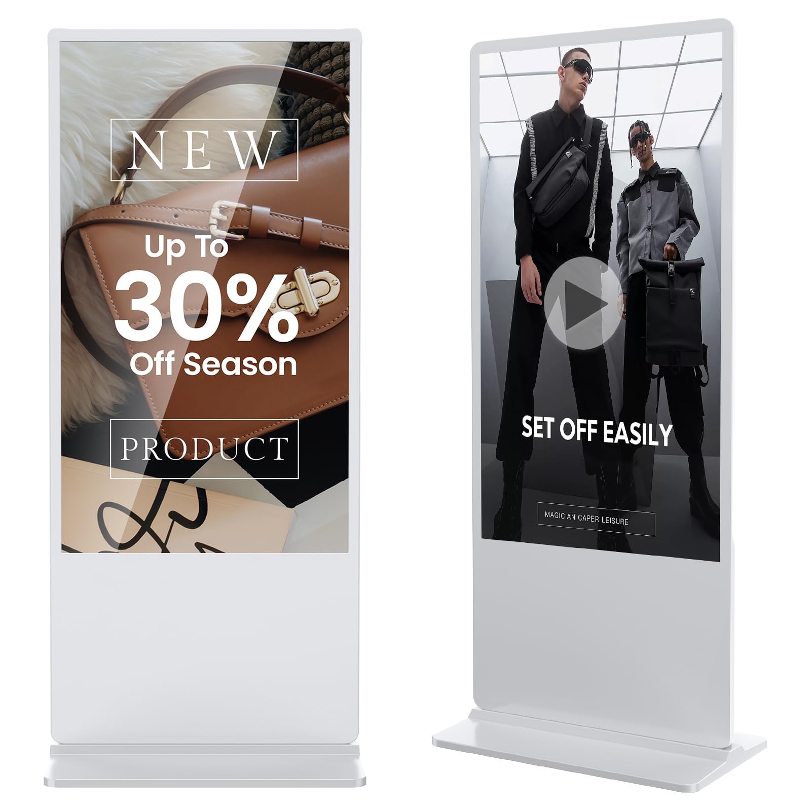 JASZDOT Digital Signage Display, LCD Screen Digital Kiosks & Interactive Displays 4K Totem Floor Standing Auto AD Player with USB/HDMI/WiFi Android OS