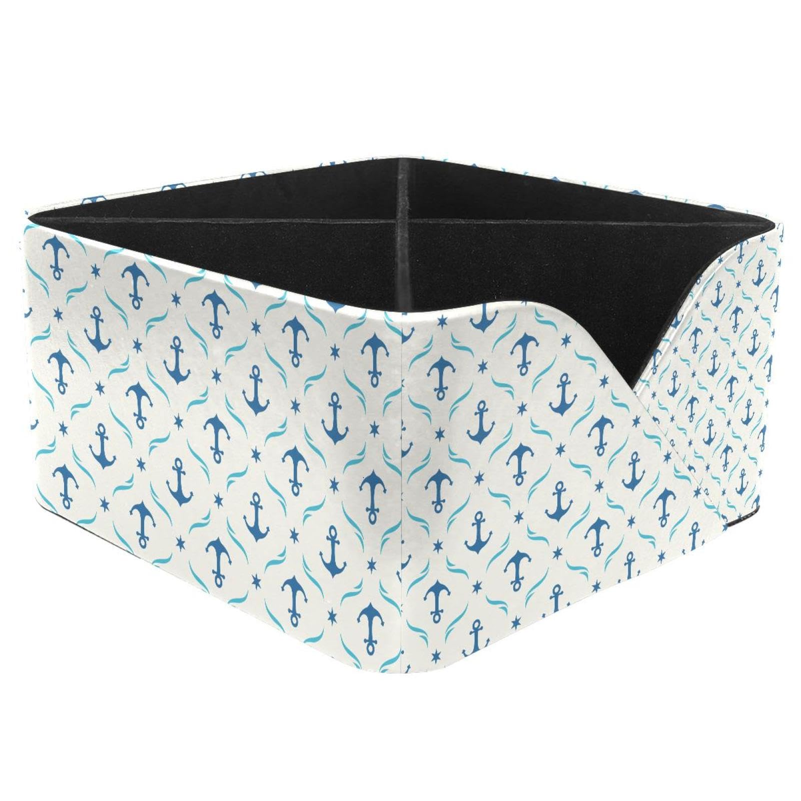 KengjuTesu Anchors Sea Sailing Blue Star Pattern Desktop Organizer Pen Holder, Rectangular Pencil Cup for Office, Study and Makeup Stations