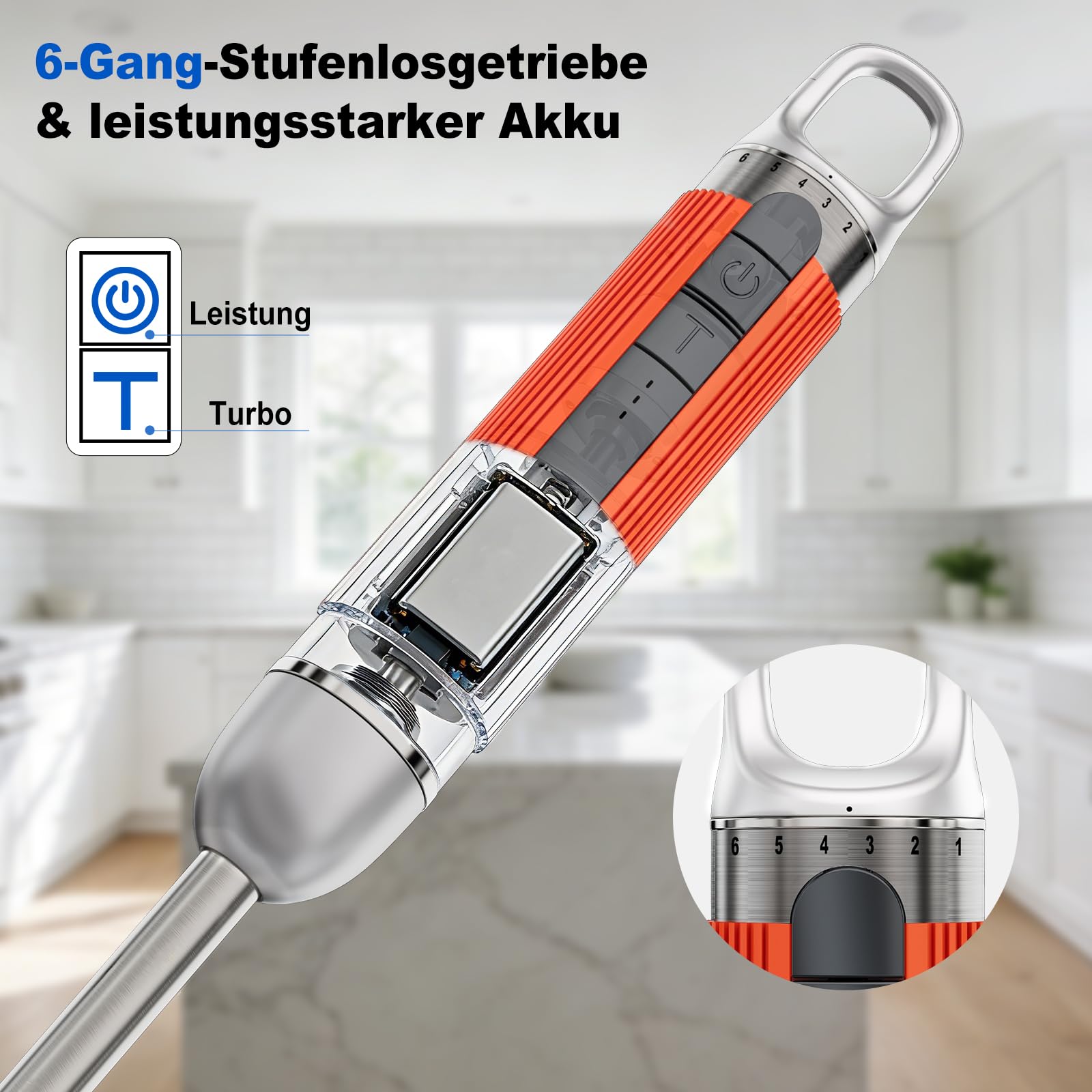 Camic 4-in-1 Stabmixer, Kabelloses Elektrische Stabmixer mit 6-Stufiger + Turbo, Inklusive Edelstahl-Mixfuß, Schneebesen, Milchaufschäumer und 500ml Lebensmittelhacker für Suppen und Milchshake