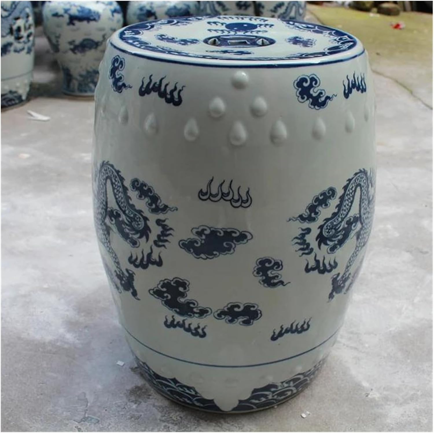 Decorative Garden Stools, Hand-painted Antique Blue and White Dragon Ceramic Stool