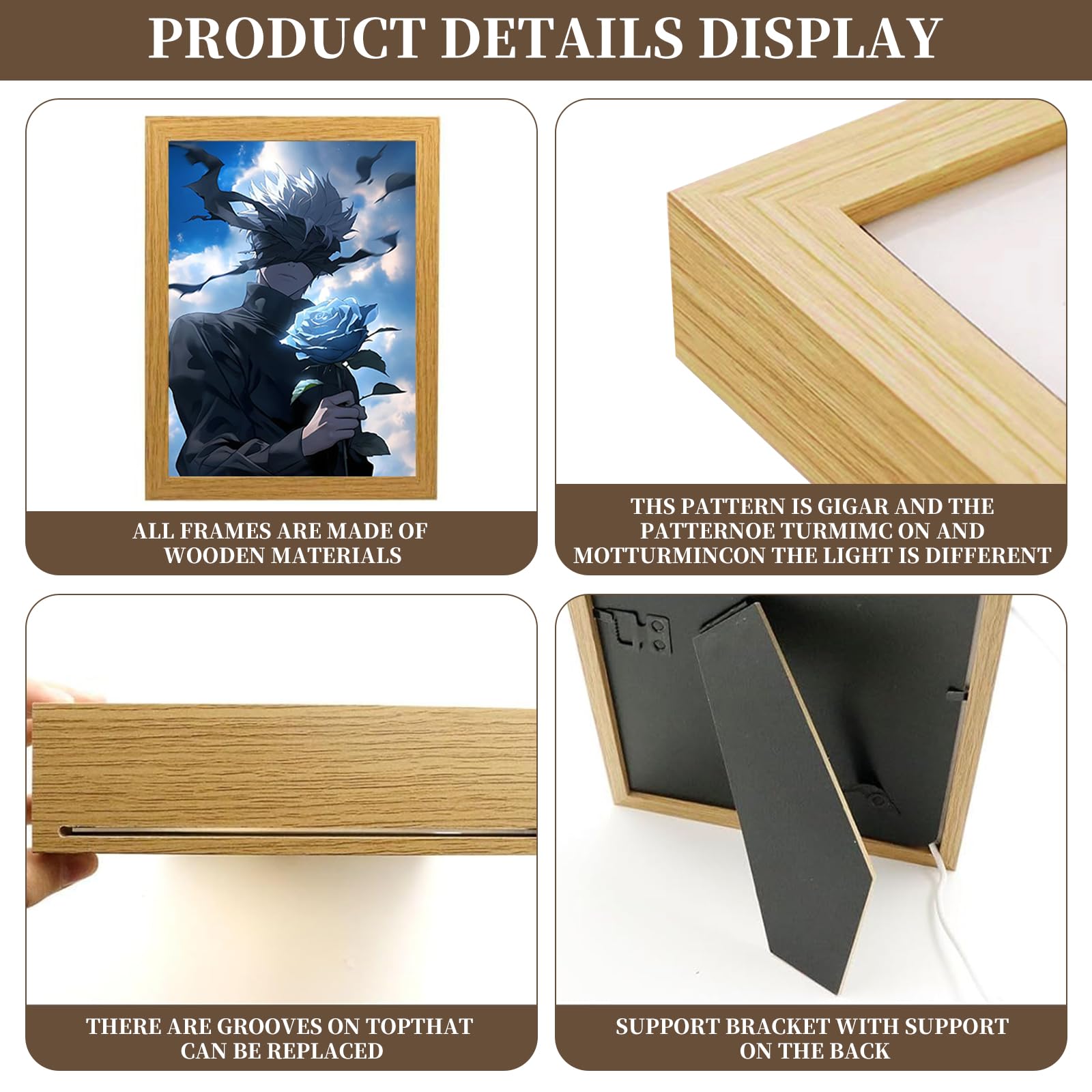 Jujutsu Kaisen Cornice per Foto, Gojo Satoru Illuminazione Decorativa Creativa, Plug-in USB Cornice per Foto Luminosa a LED 22,2 * 17,2 * 4,5cm, per Caffetteria, Uffici, Soggiorni, Camere da Letto, C