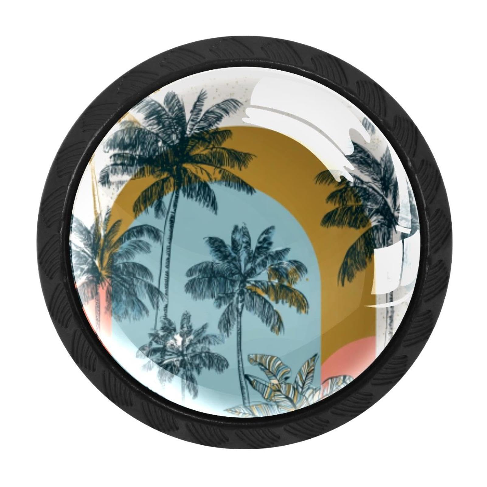 CHENZZZZ 4 Pieces Abstract Palm Trees (2) Cabinet Knobs Drawer Dresser Pulls Handles for Home Kitchen Office Bathroom Door Kids Room