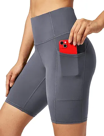 Ewedoos Biker Shorts Women Tummy Control Workout Shorts with 3 Pockets High Waisted Compression Gym Running Yoga Shorts Women