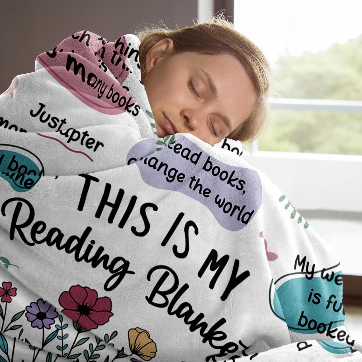 Book Lovers Gifts for Women, This is My Reading Blanket with Flowers | Book Club Bookish Reading-Themed Birthday Gifts for Readers, Librarian, Bookworm, Girl, Watercolor Nap Blanket(50*60)