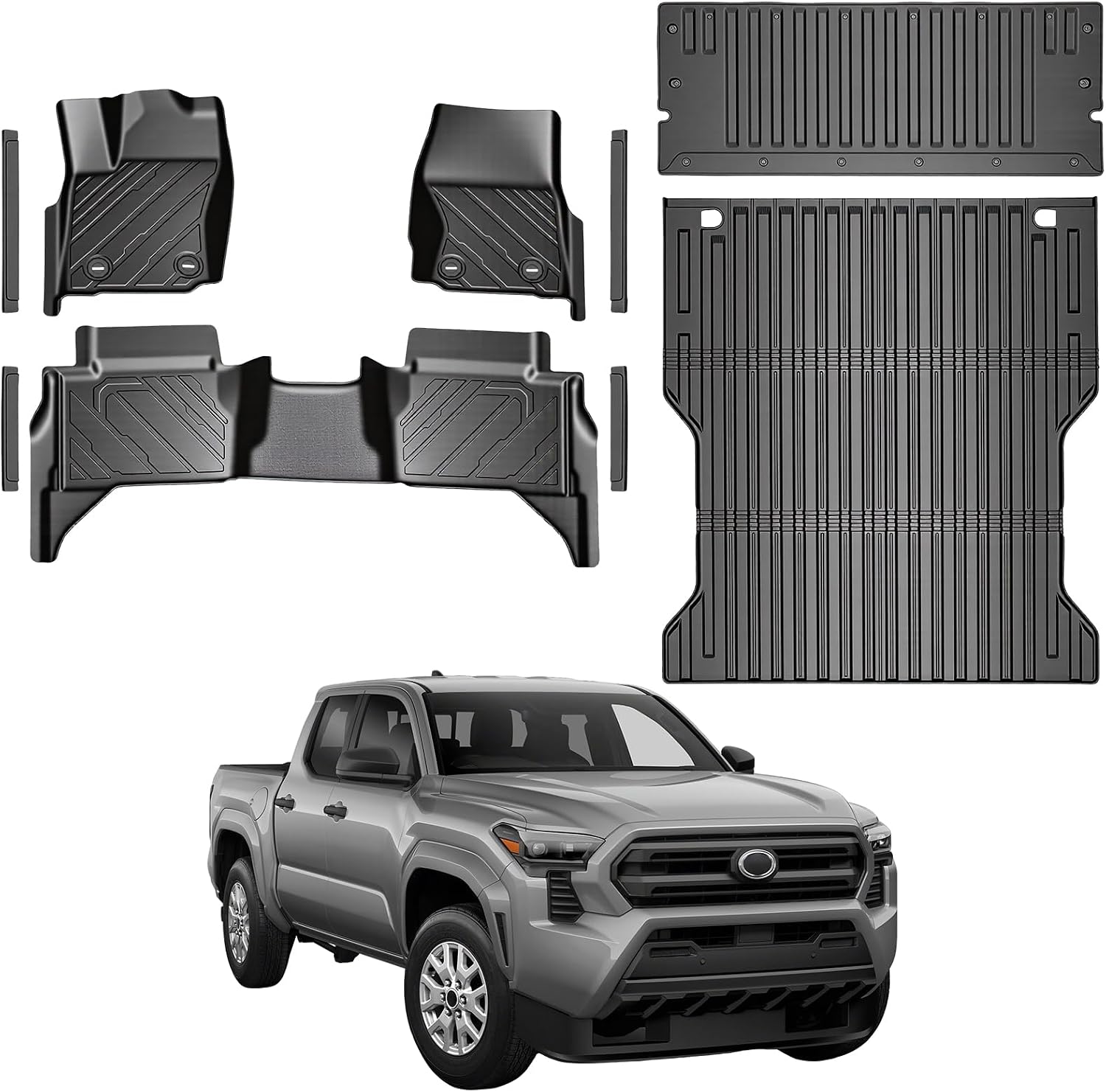 Custom Fit Premium TPE Floor Mats & Accessories for 2024-2026 Toyota Tacoma Double Cab Includes Front & Rear, Bed Mat, Door Sill Guards Non-Slip Pickup Truck Liner Waterproof Accessory