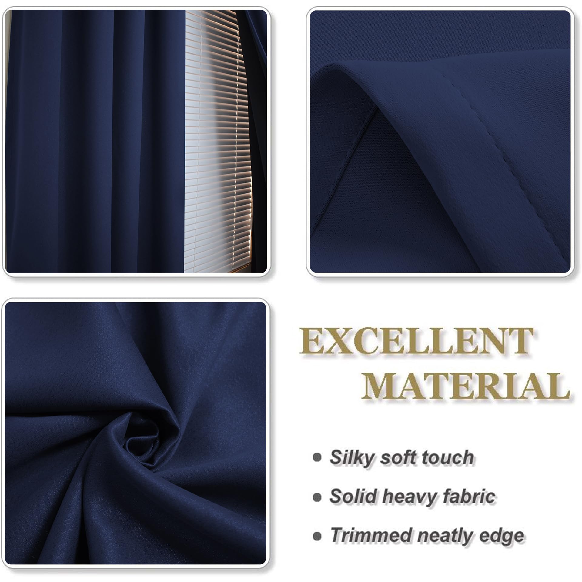Rideau Occultant Thermique Isolant 181 x 196 cm Opaque Doux et Esthétiques Rideaux Thermique Isolant Design Moderne, pour Toutes Les Saisons pour Salon Chambre Séparation, Bleu Foncé