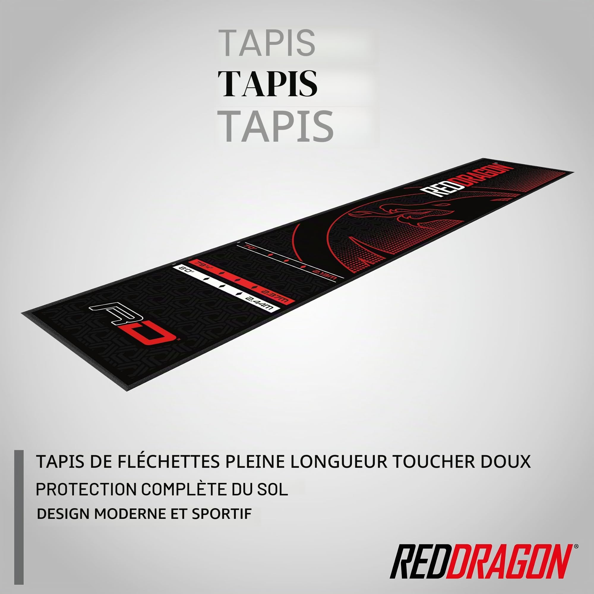 RED DRAGON Tapis de fléchettes avec ligne Oche – Mesures officielles de tournoi – Accessoires de fléchettes professionnels