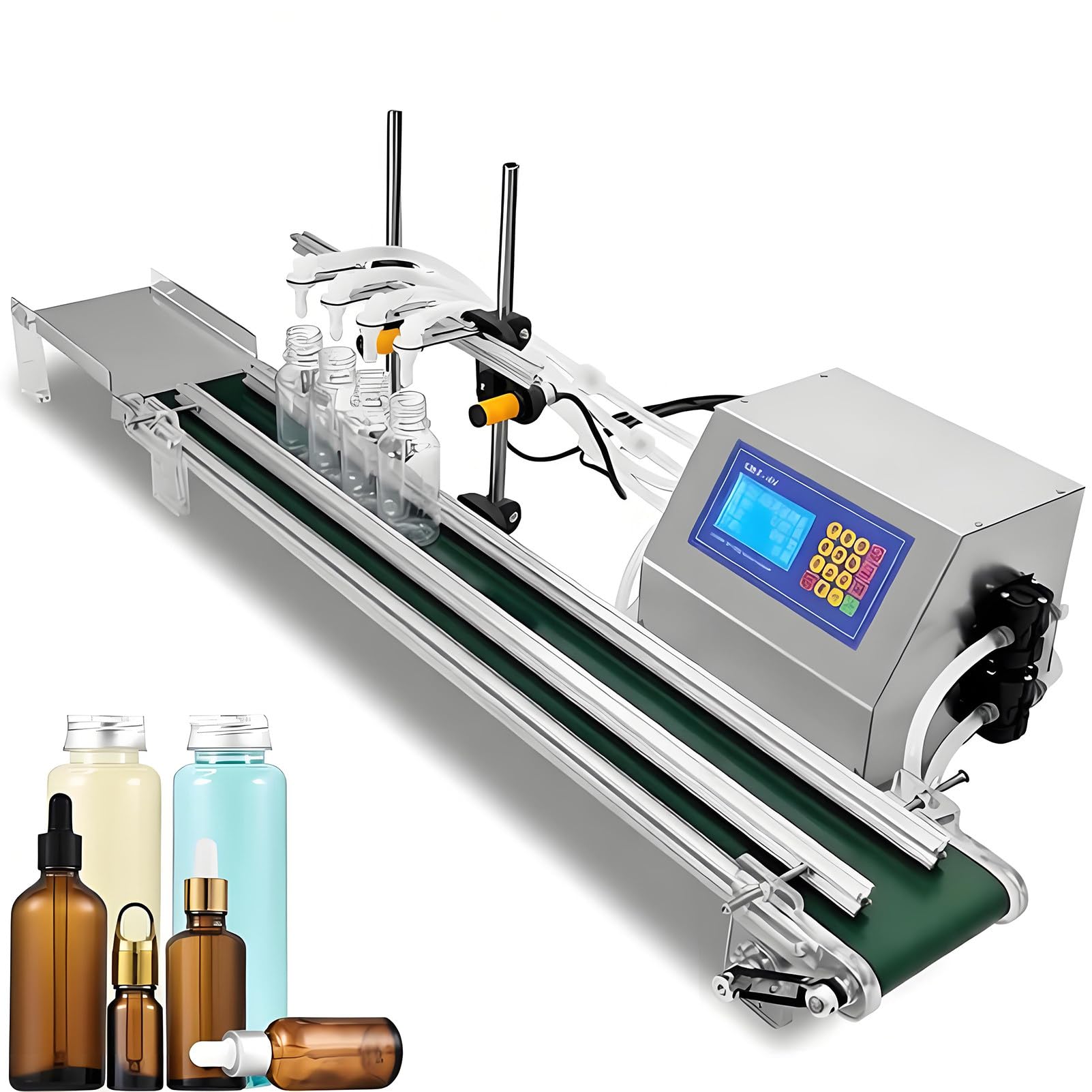 Automatyczna Linia do Napełniania Płynem 4-Głowicowa, Maszyna do Napełniania Butelek o Pojemności 10–500 Ml z Przenośnikiem Taśmowym o Szerokości 39,4 Cala, Wersja Stacjonarna