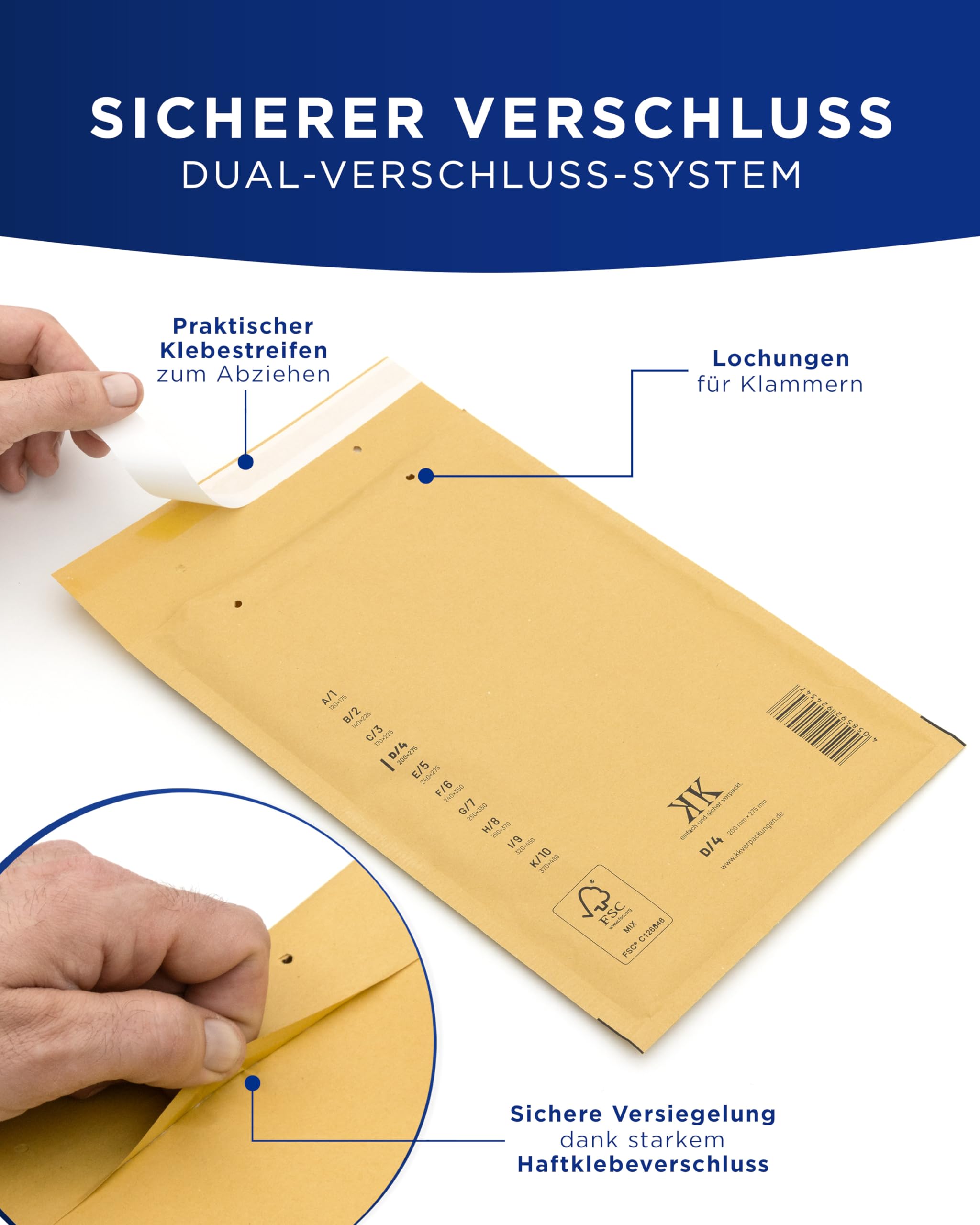 KK Verpackungen 300x Luftpolster-Versandtaschen F6 F/6 240 x 350 mm (Außenmaß) in Braun | Luftpolsterumschläge Luftpolstertaschen selbstklebend für DIN A4+